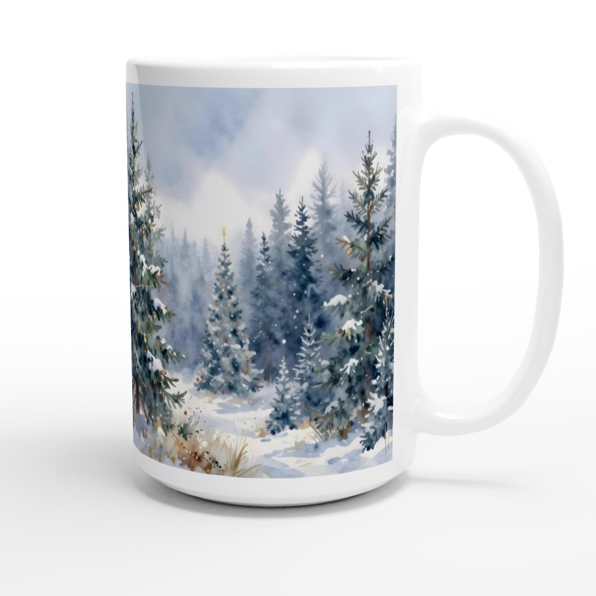 Christmas Mugs - Winter Forest Cups Set -  Large and Small Ceramic Mugs