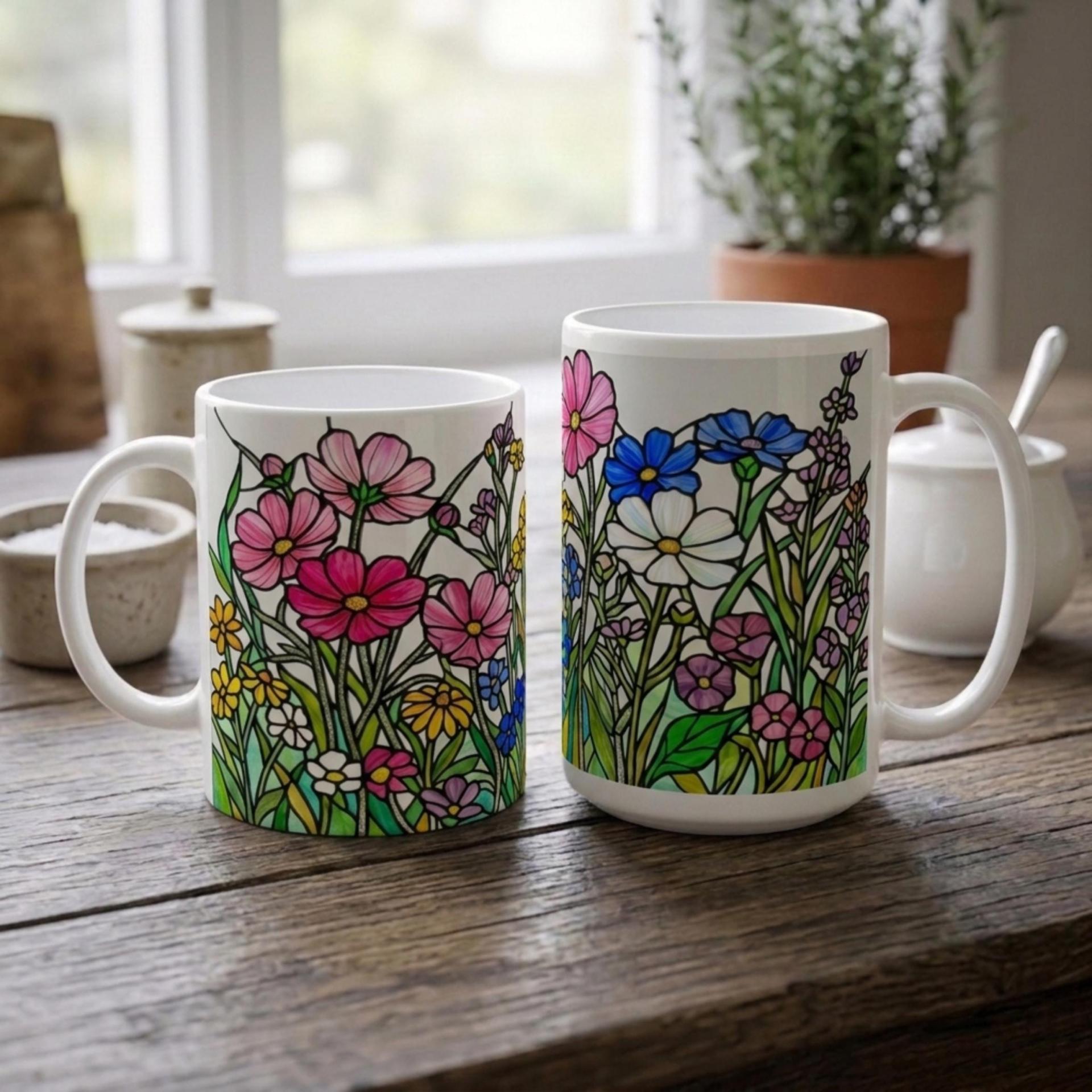 Large and Small Ceramic Mug Set, 15oz and 11oz Cups