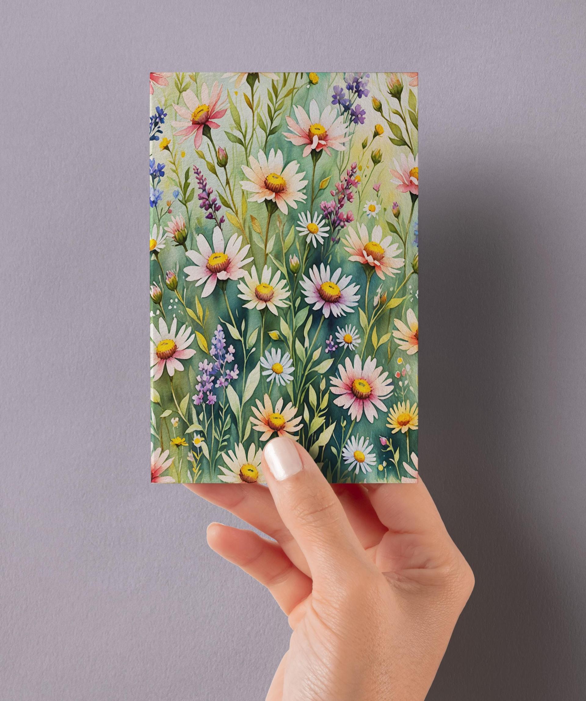 Set of 3 Watercolor Floral Greeting Cards, Blank Inside, Multiple Sizes