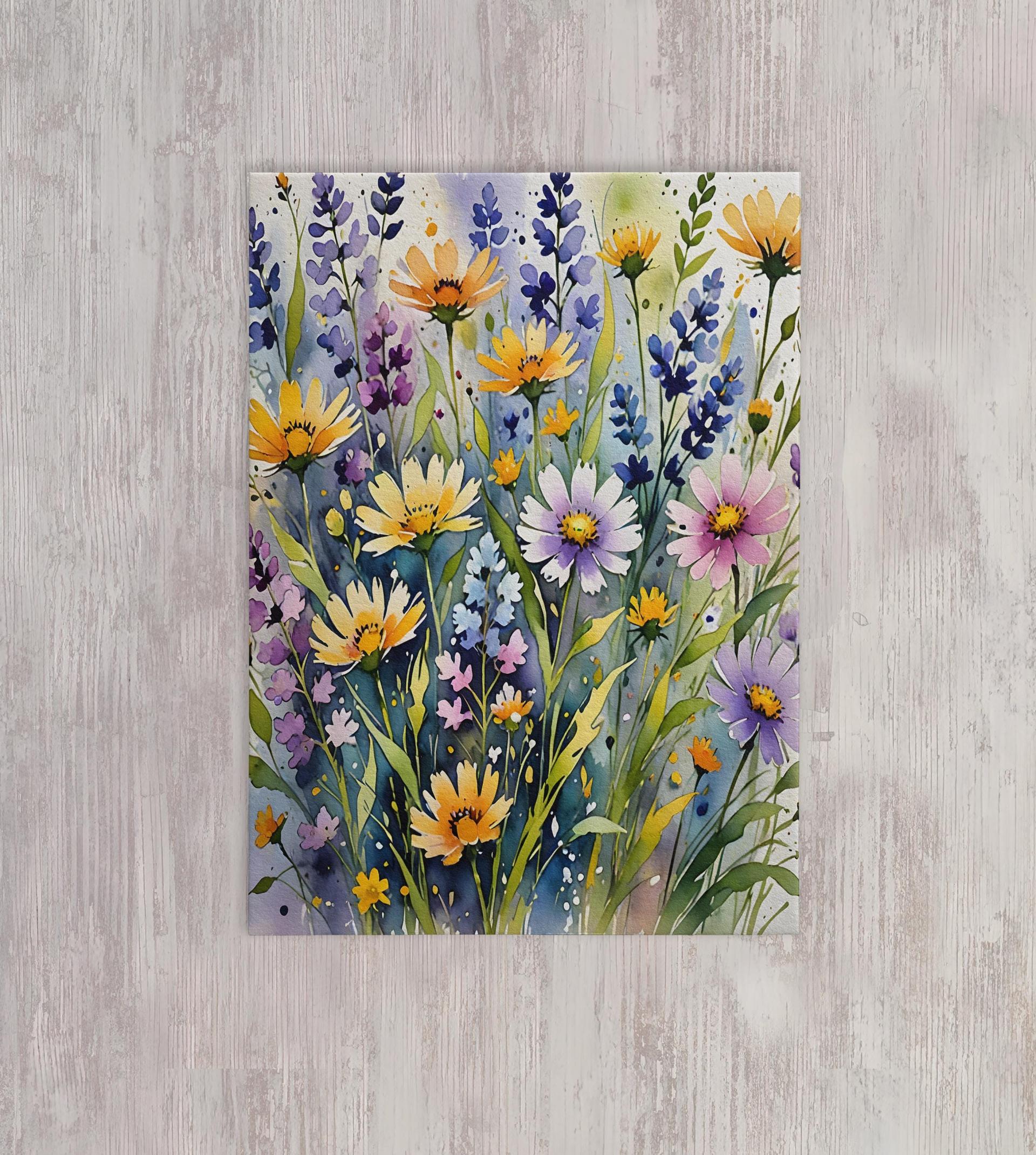 Set of 3 Watercolor Floral Greeting Cards, Blank Inside, Multiple Sizes