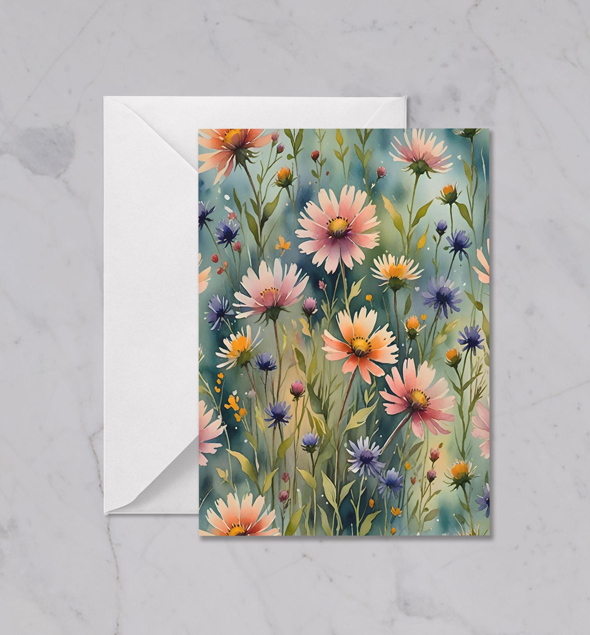 Set of 3 Watercolor Floral Greeting Cards, Blank Inside, Multiple Sizes
