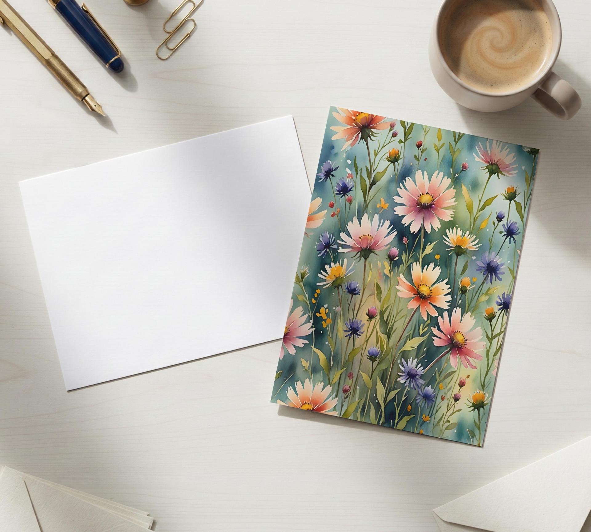 Set of 3 Watercolor Floral Greeting Cards, Blank Inside, Multiple Sizes