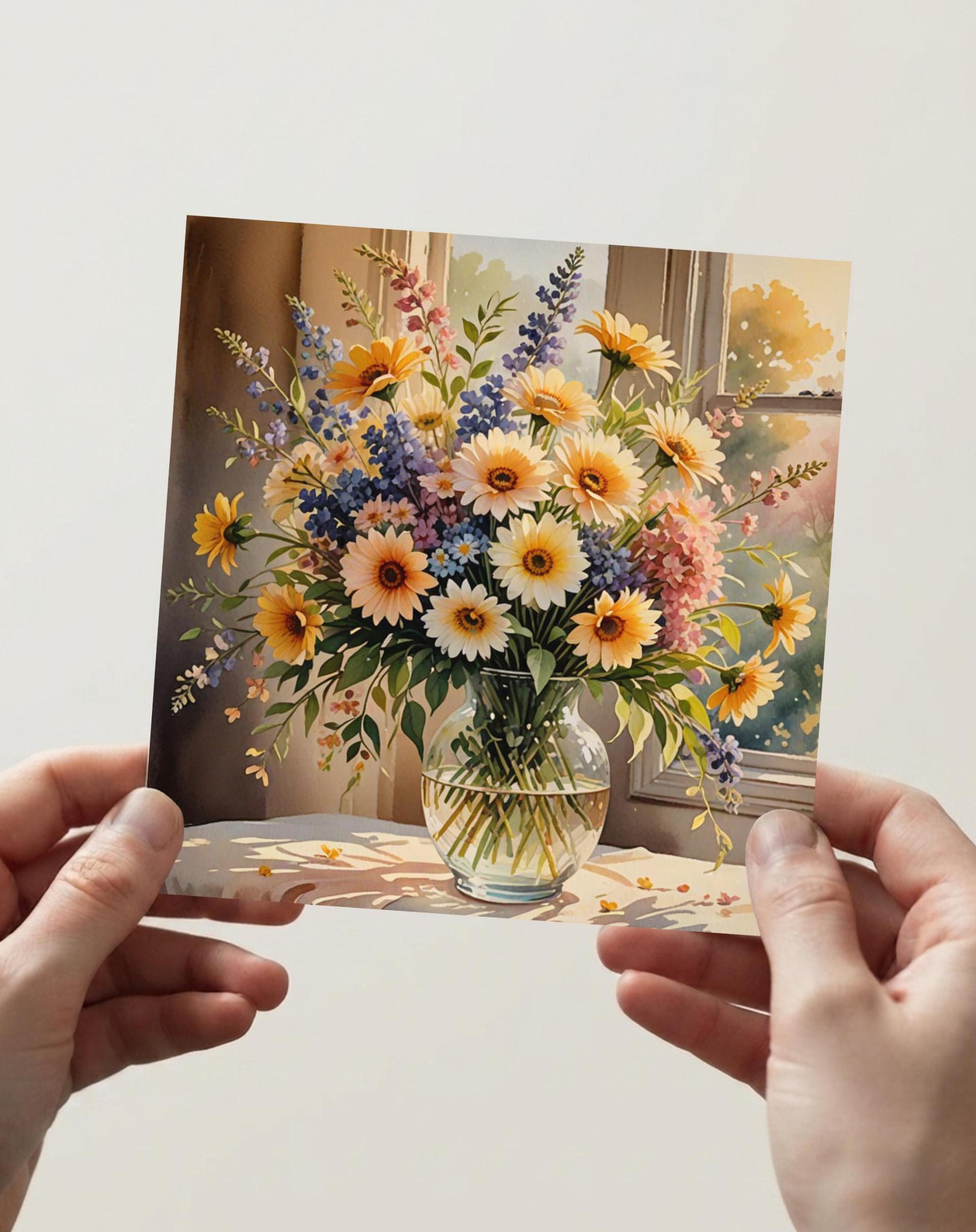 Flowers - Original Art Card - Single Card or Bulk 10 Pack of Gift Cards