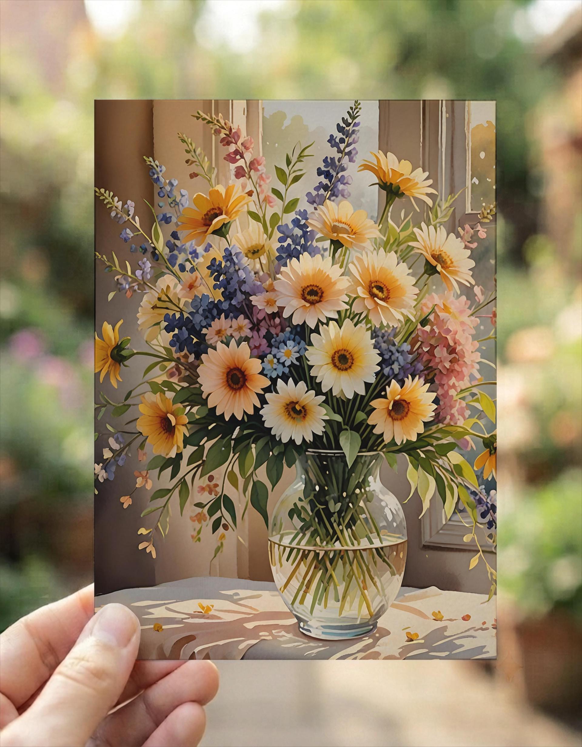 Flowers - Original Art Card - Single Card or Bulk 10 Pack of Gift Cards