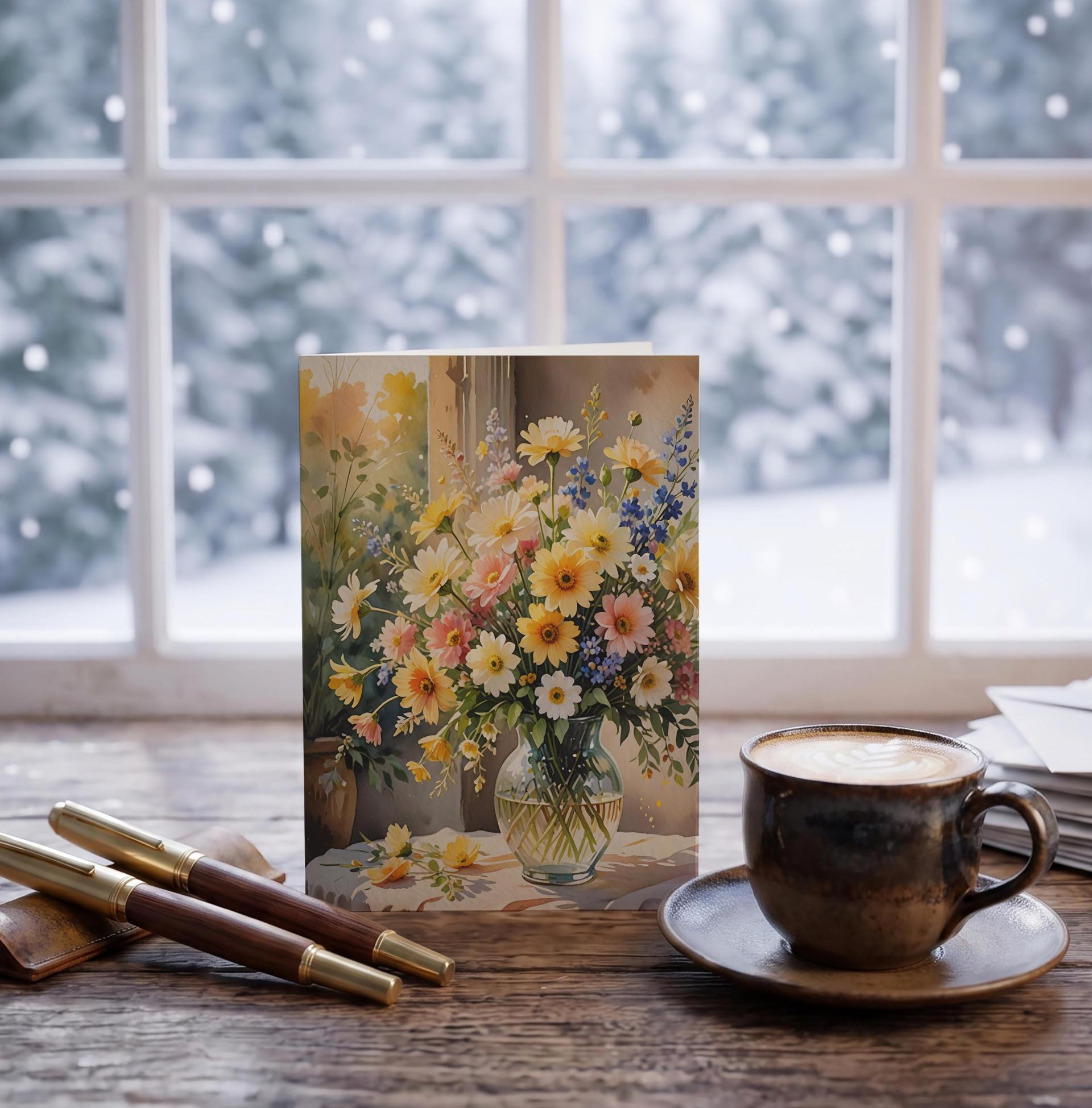 Flowers - Original Art Card - Single Card or Bulk 10 Pack of Gift Cards