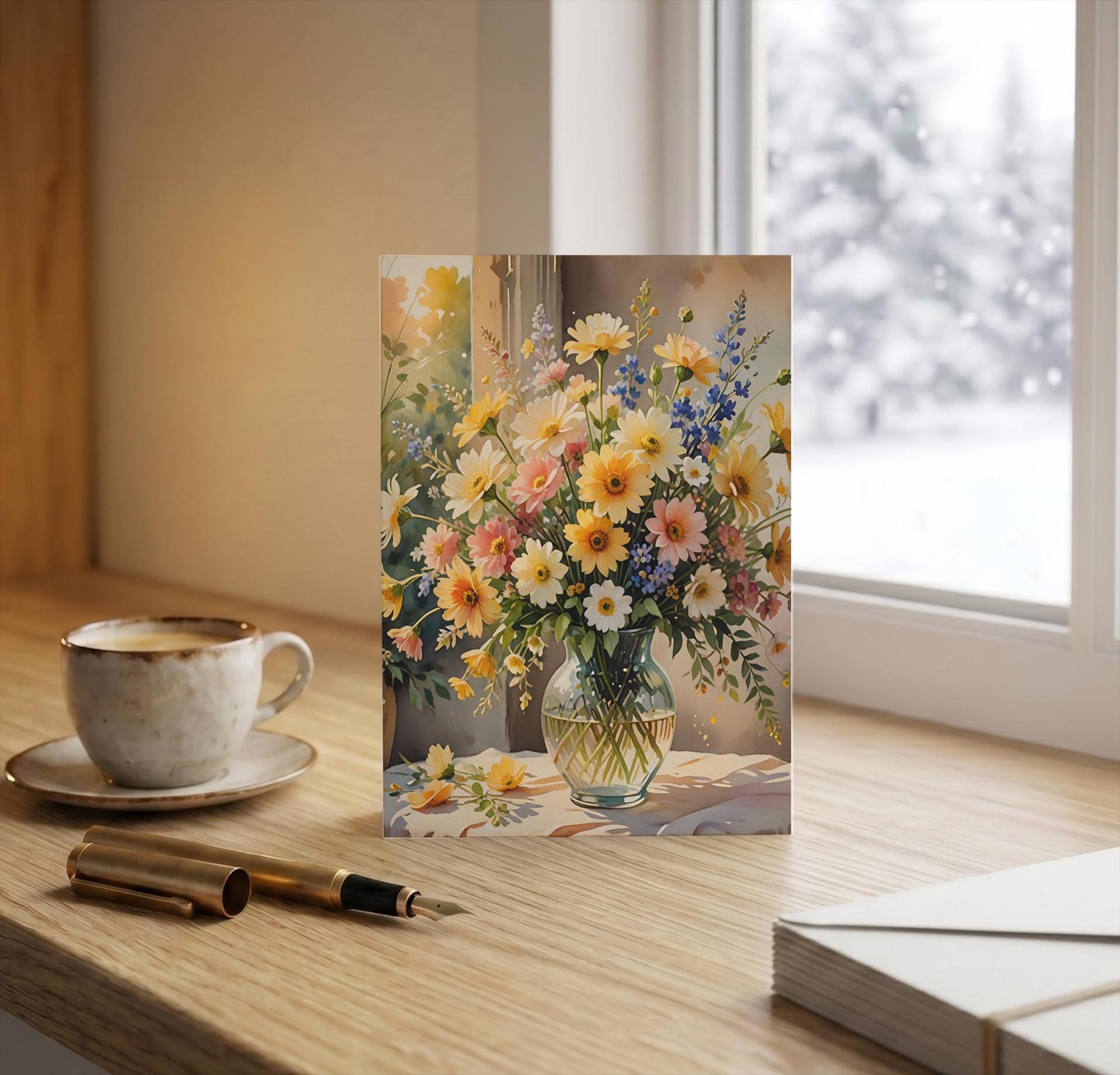 Flowers - Original Art Card - Single Card or Bulk 10 Pack of Gift Cards
