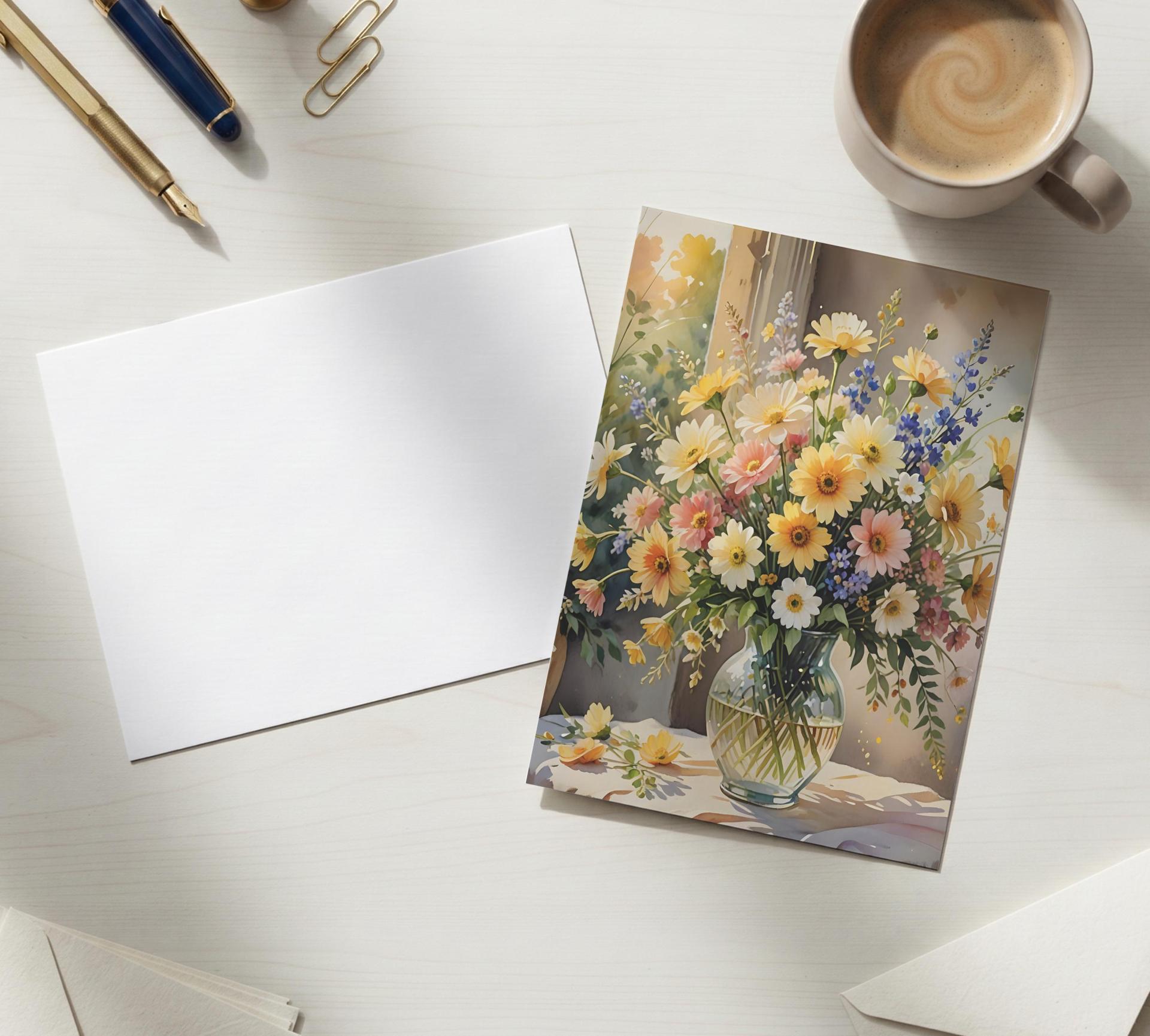 Flowers - Original Art Card - Single Card or Bulk 10 Pack of Gift Cards