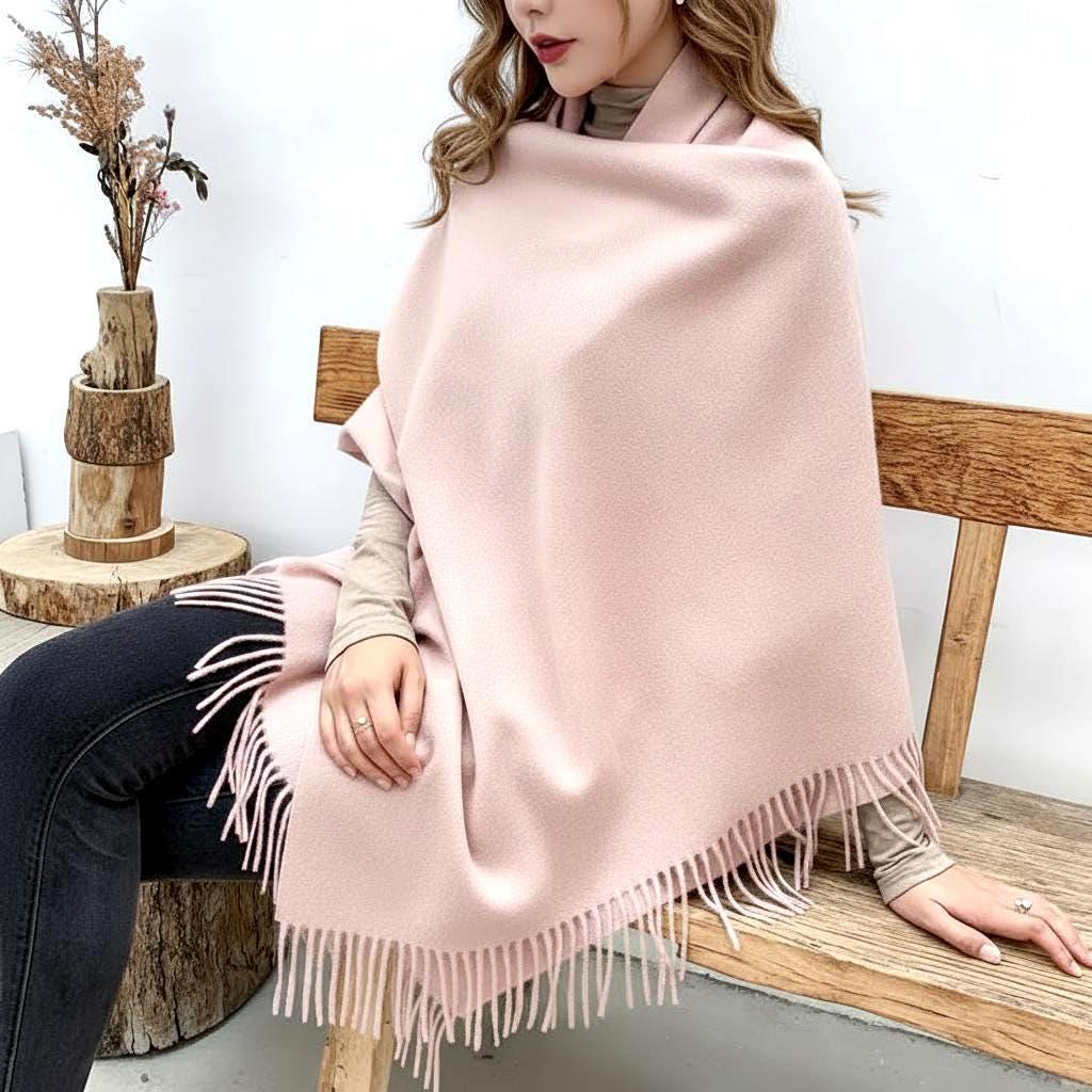 Blush Pink Blanket Shawl - Thick Pashmina - Super Soft Wrap