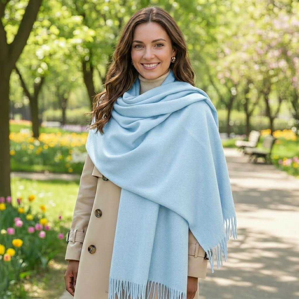 Light Aqua Blanket Shawl - Thick Pashmina - Super Soft Wrap