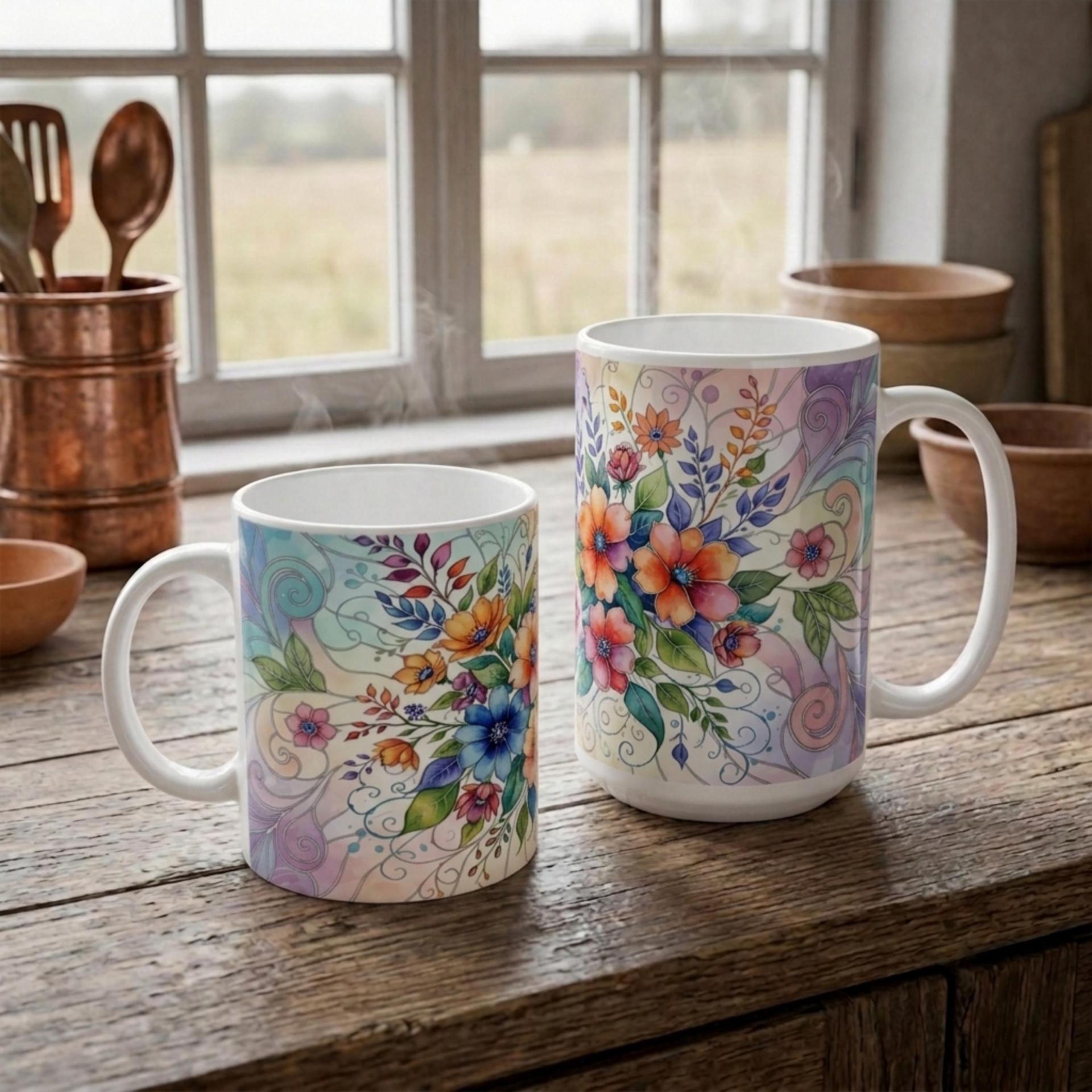 Floral Cups -  Large and Small Ceramic Mugs