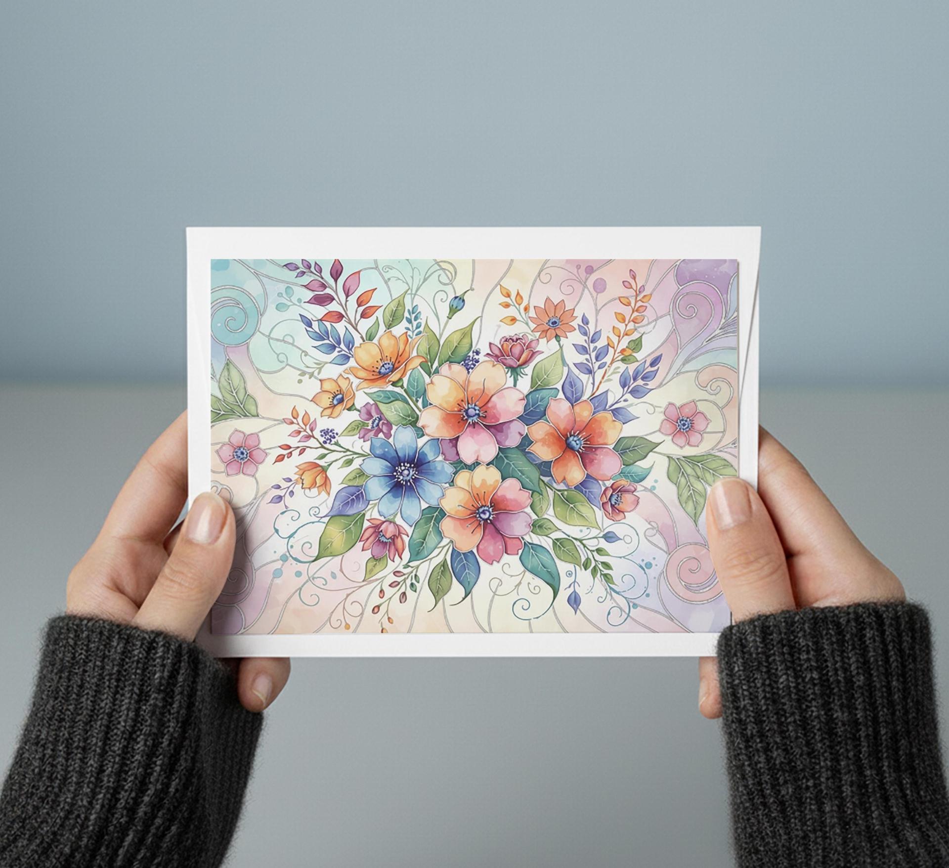 Flowers - Original Art Card - Single Card or Bulk 10 Pack of Gift Cards