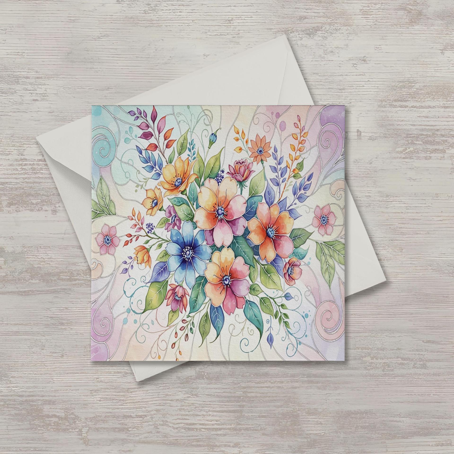 Flowers - Original Art Card - Single Card or Bulk 10 Pack of Gift Cards