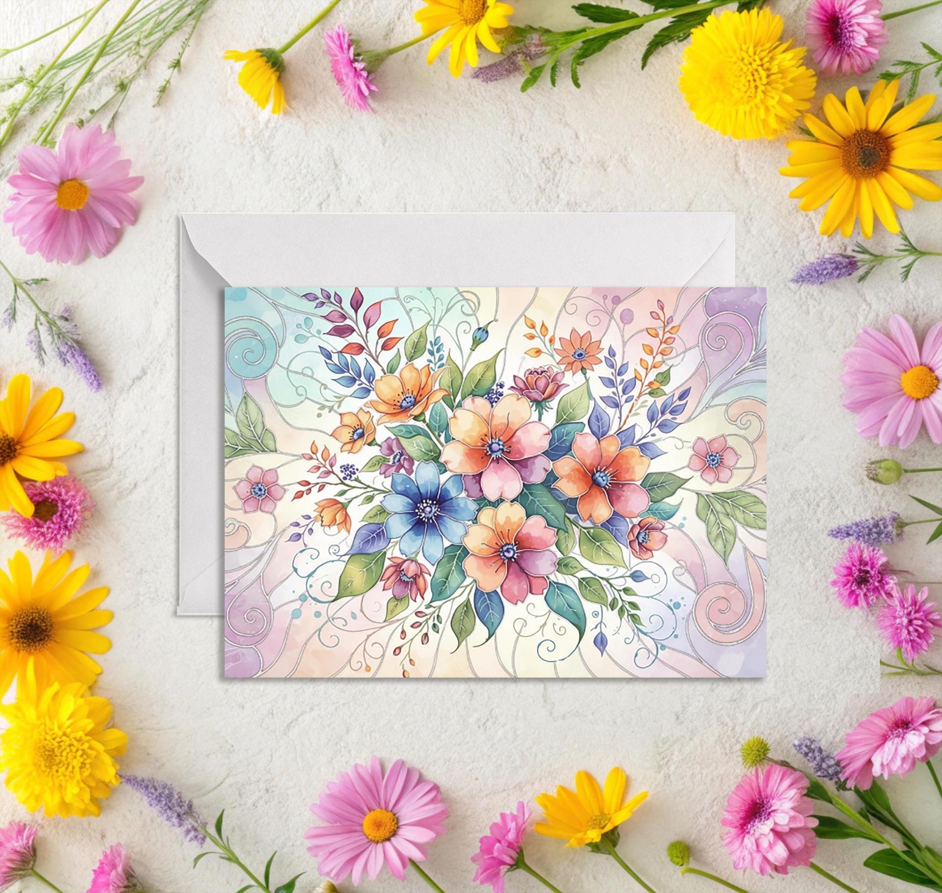 Flowers - Original Art Card - Single Card or Bulk 10 Pack of Gift Cards