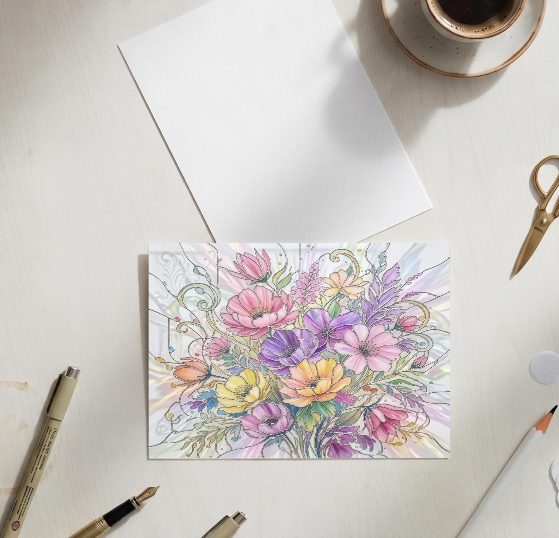 Flowers - Original Art Card - Single Card or Bulk 10 Pack of Gift Cards