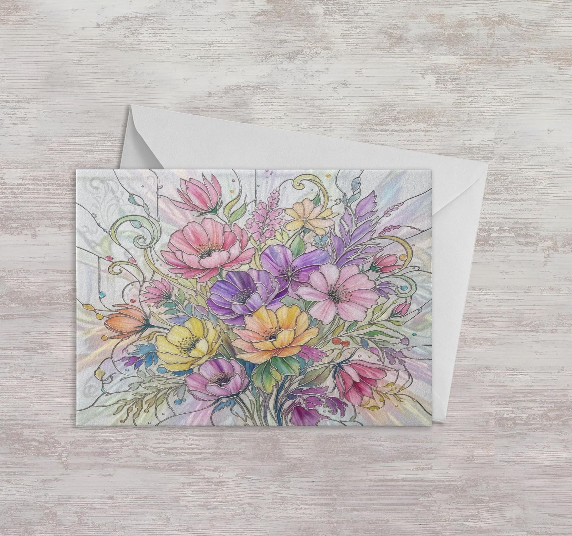 Flowers - Original Art Card - Single Card or Bulk 10 Pack of Gift Cards