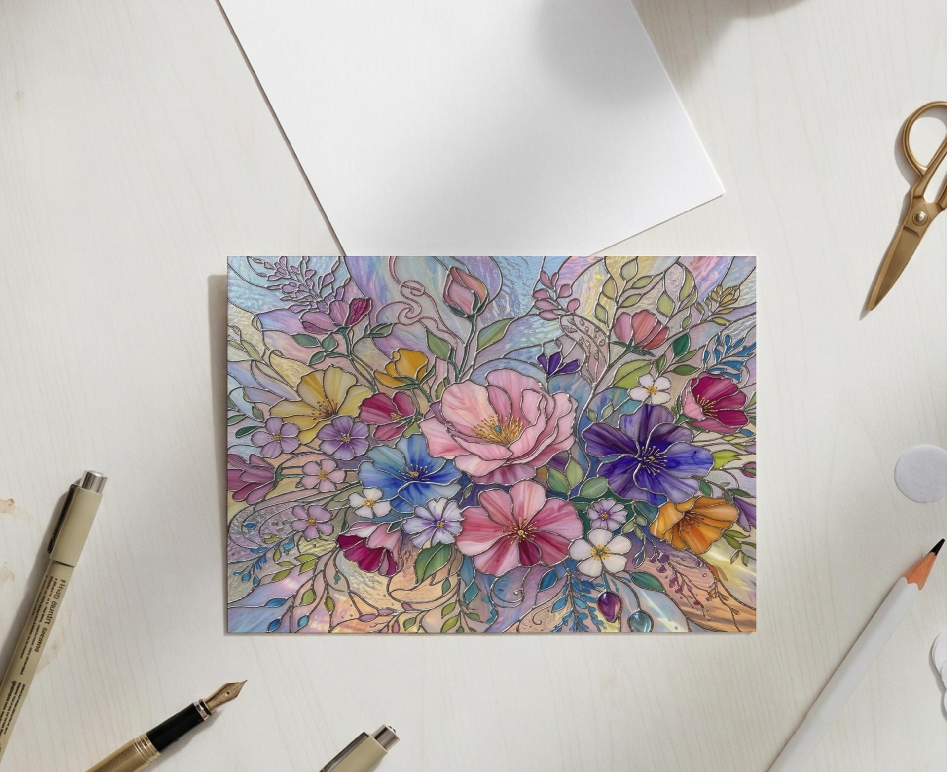 Flowers - Original Art Card - Single Card or Bulk 10 Pack of Gift Cards