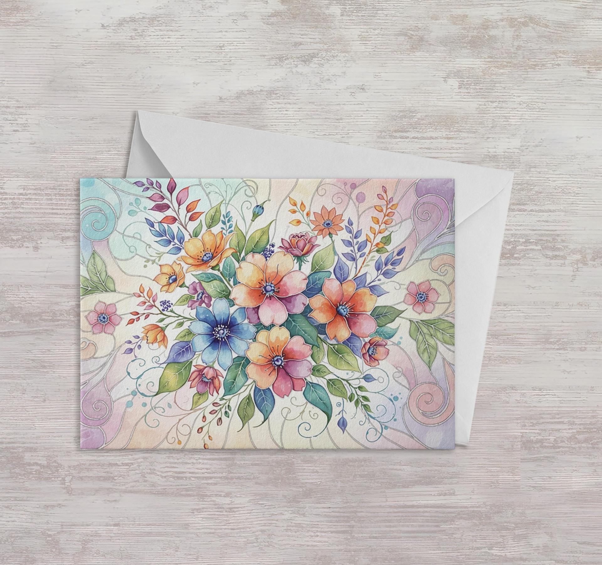 Flowers - Original Art Card - Single Card or Bulk 10 Pack of Gift Cards