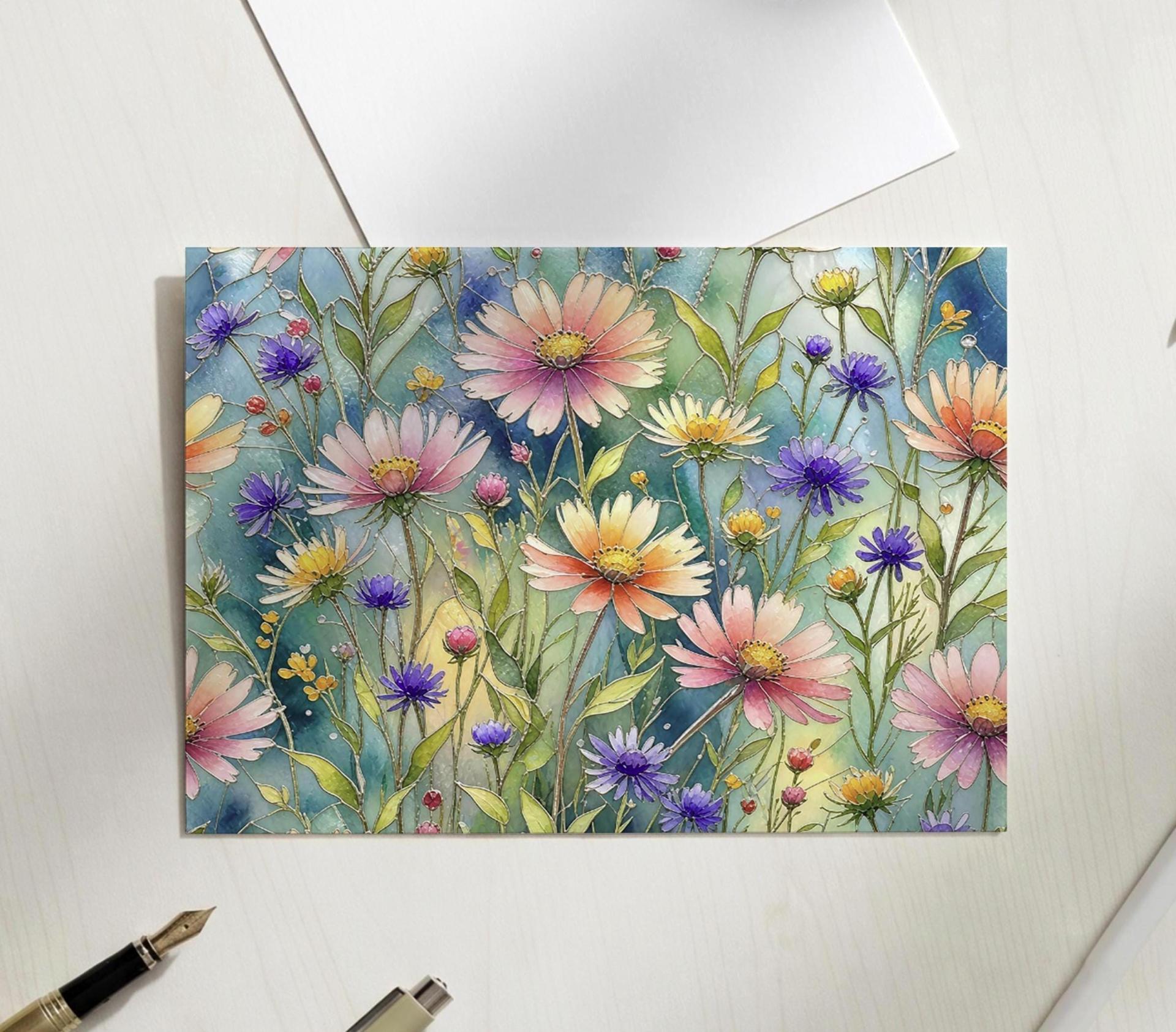 Flowers - Original Art Card - Single Card or Bulk 10 Pack of Gift Cards