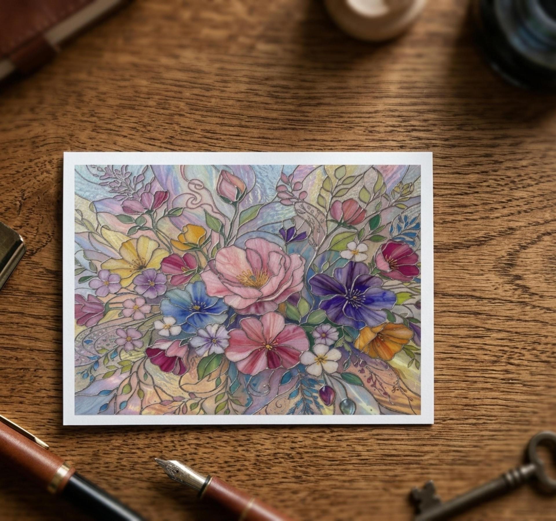 Flowers - Original Art Card - Single Card or Bulk 10 Pack of Gift Cards