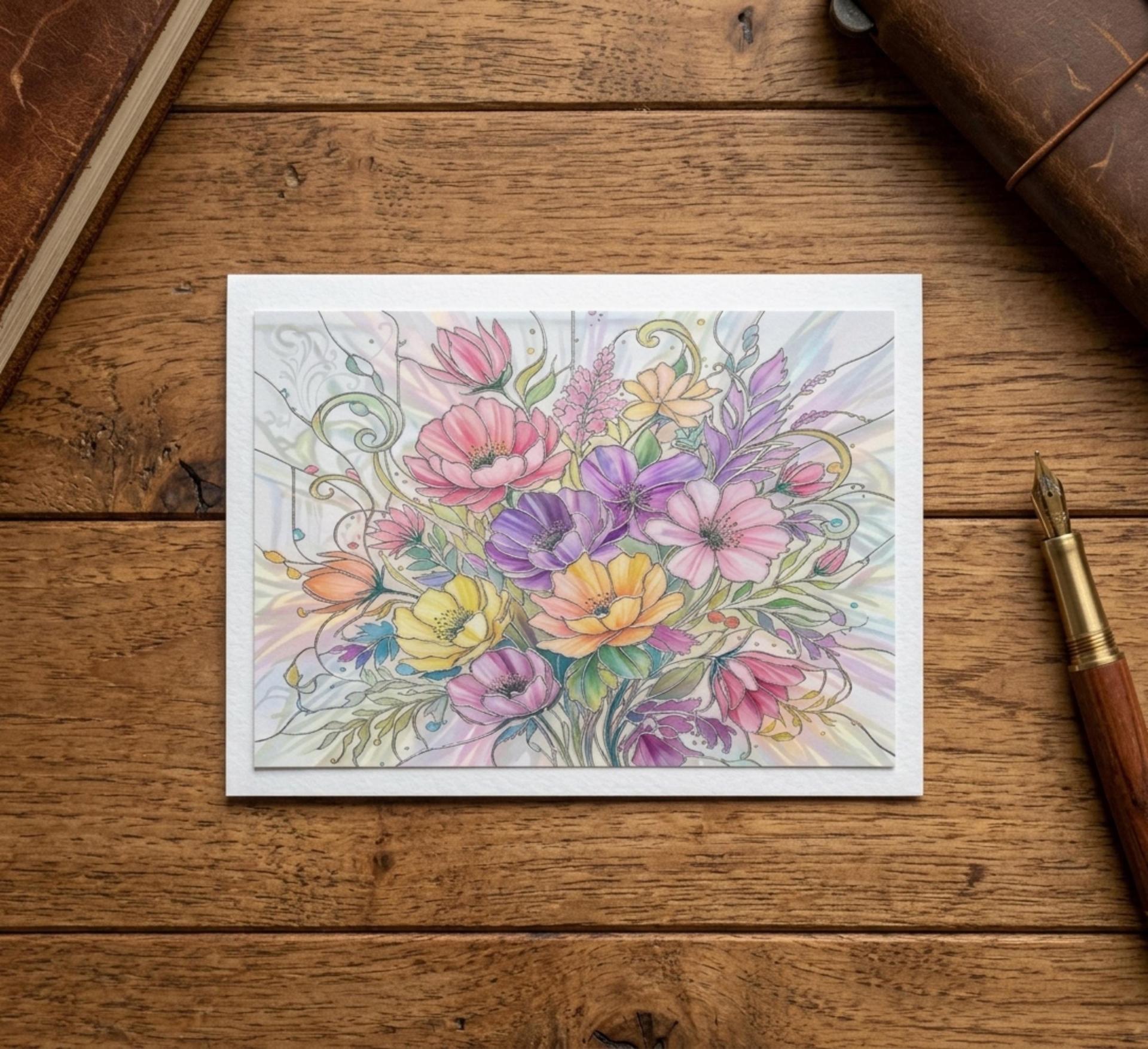 Flowers - Original Art Card - Single Card or Bulk 10 Pack of Gift Cards