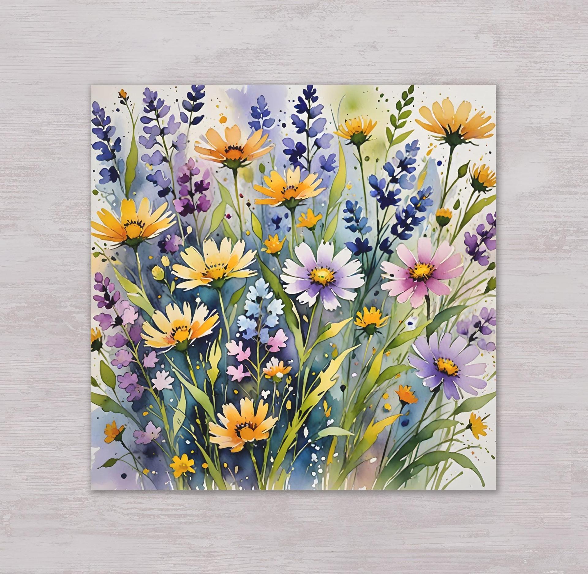 Set of 3 Watercolor Floral Greeting Cards, Blank Inside, Multiple Sizes