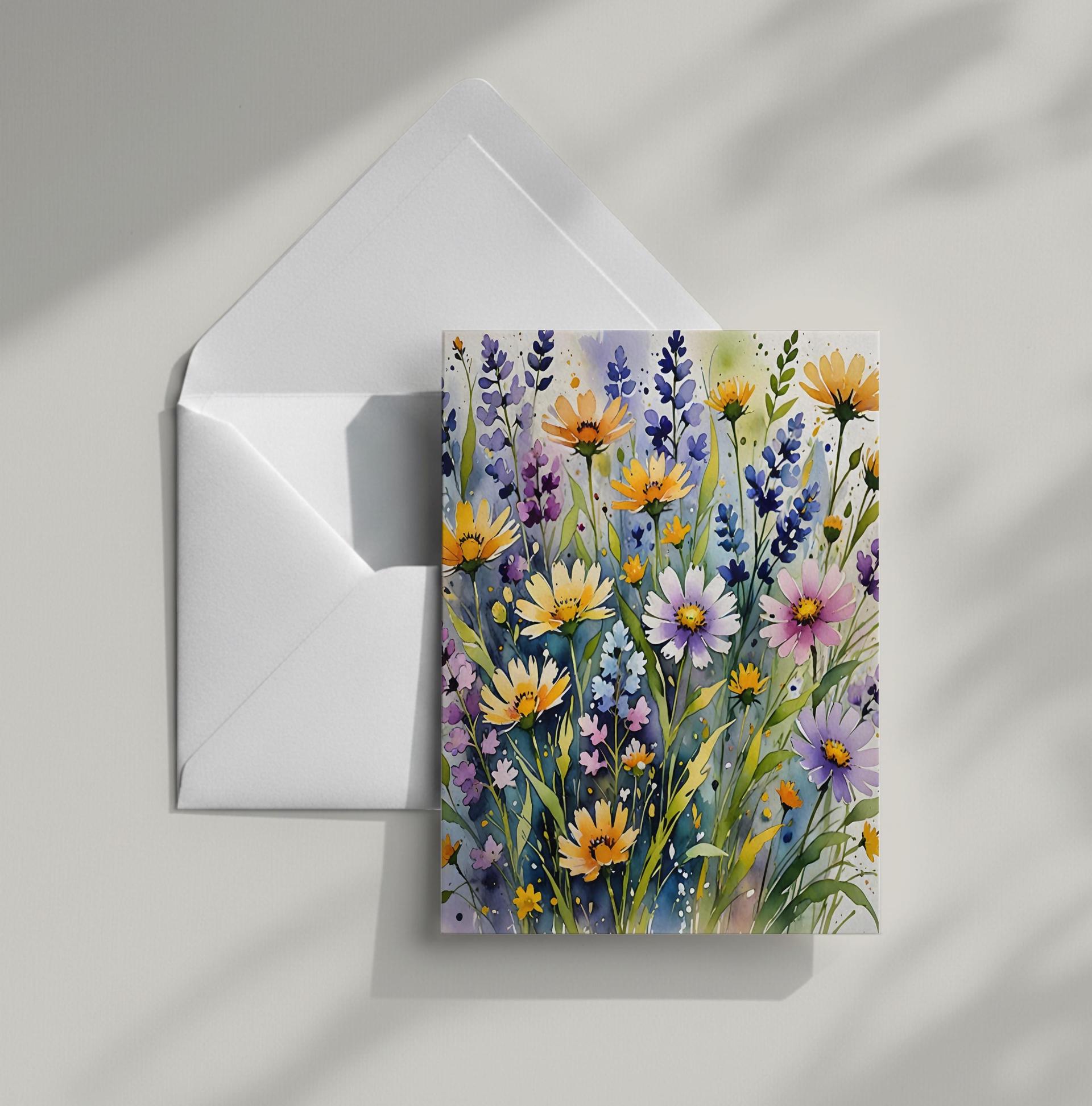 Set of 3 Watercolor Floral Greeting Cards, Blank Inside, Multiple Sizes