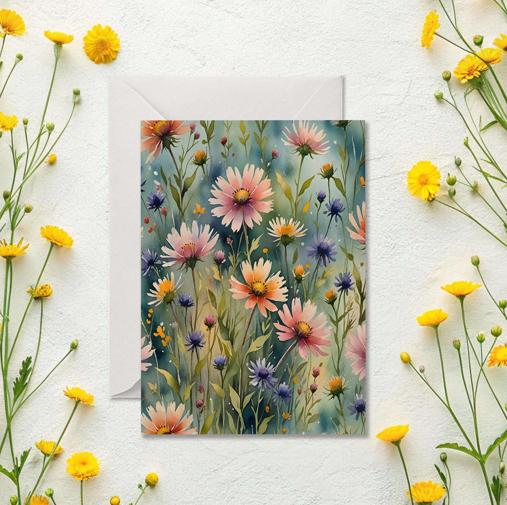 Set of 3 Watercolor Floral Greeting Cards, Blank Inside, Multiple Sizes
