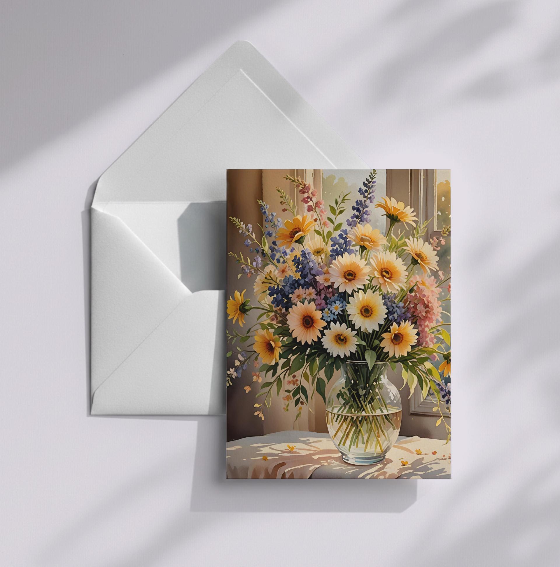 Flowers - Original Art Card - Single Card or Bulk 10 Pack of Gift Cards
