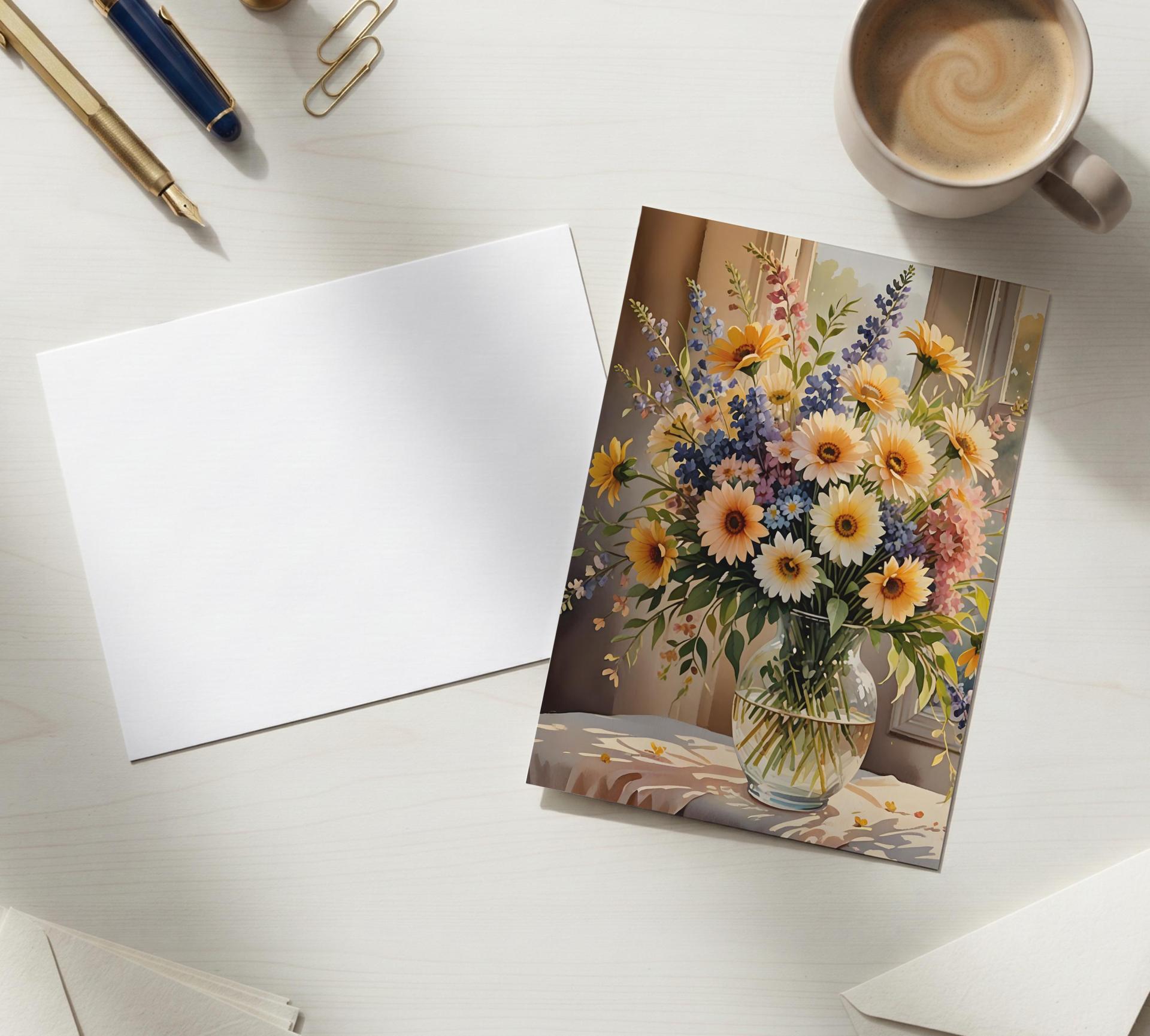 Flowers - Original Art Card - Single Card or Bulk 10 Pack of Gift Cards