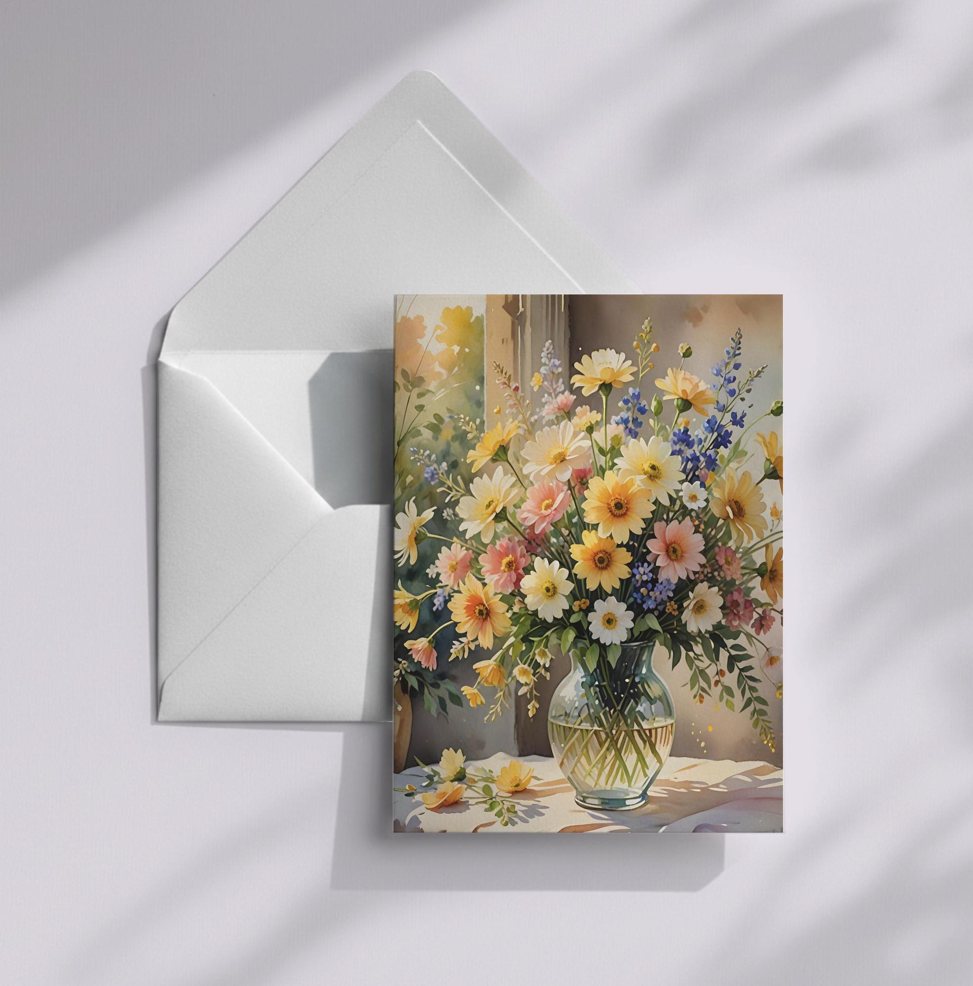 Flowers - Original Art Card - Single Card or Bulk 10 Pack of Gift Cards