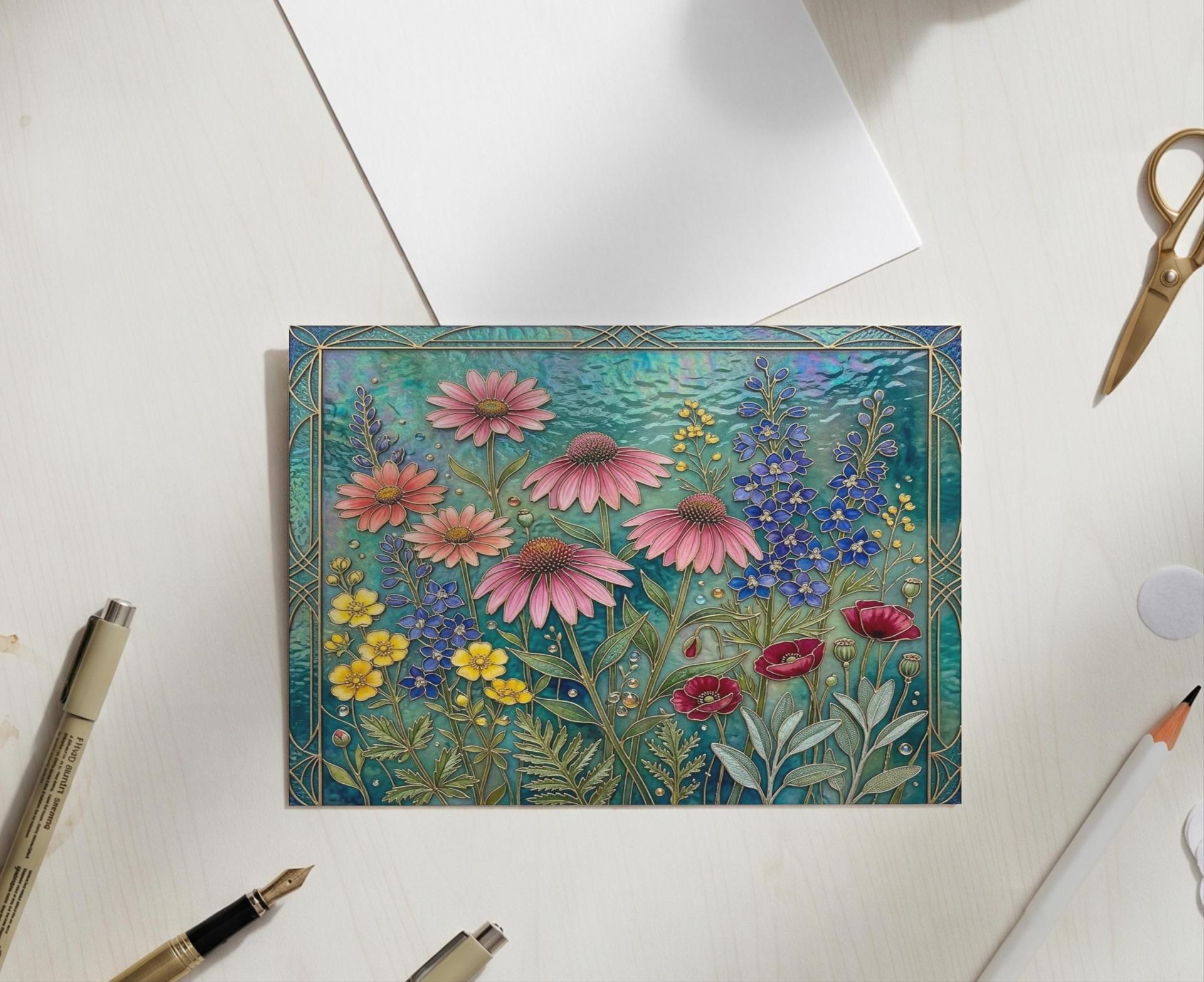 Flowers - Original Art Card - Single Card or Bulk 10 Pack of Gift Cards