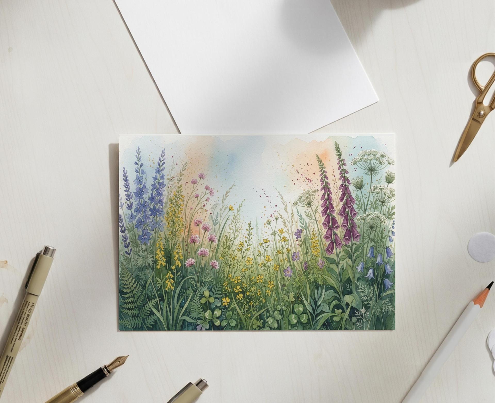 Flowers - Original Art Card - Single Card or Bulk 10 Pack of Gift Cards