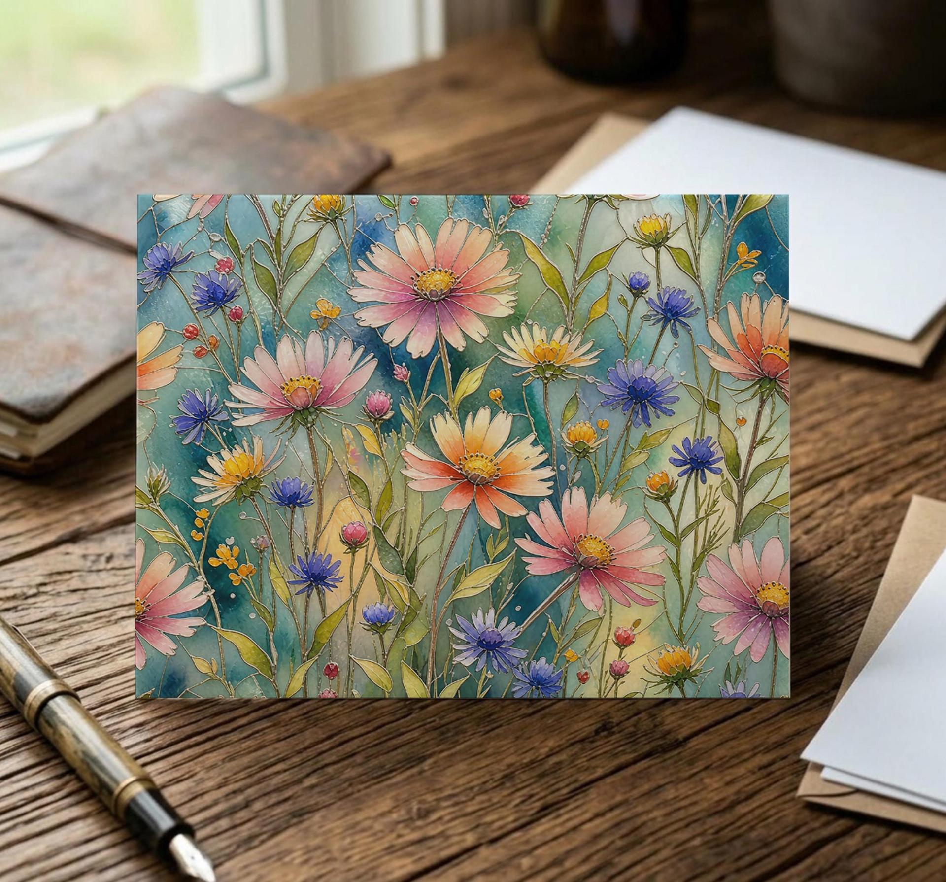 Flowers - Original Art Card - Single Card or Bulk 10 Pack of Gift Cards