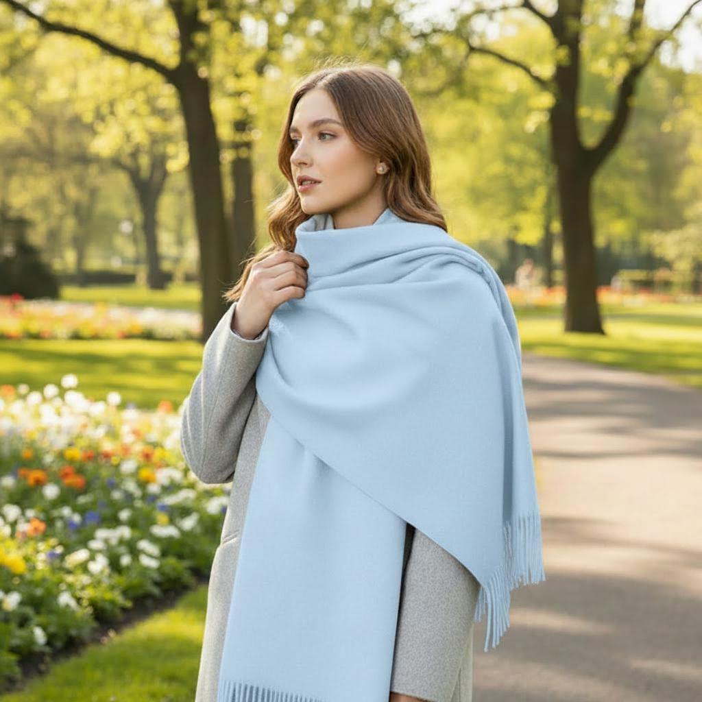 Light Aqua Blanket Shawl - Thick Pashmina - Super Soft Wrap