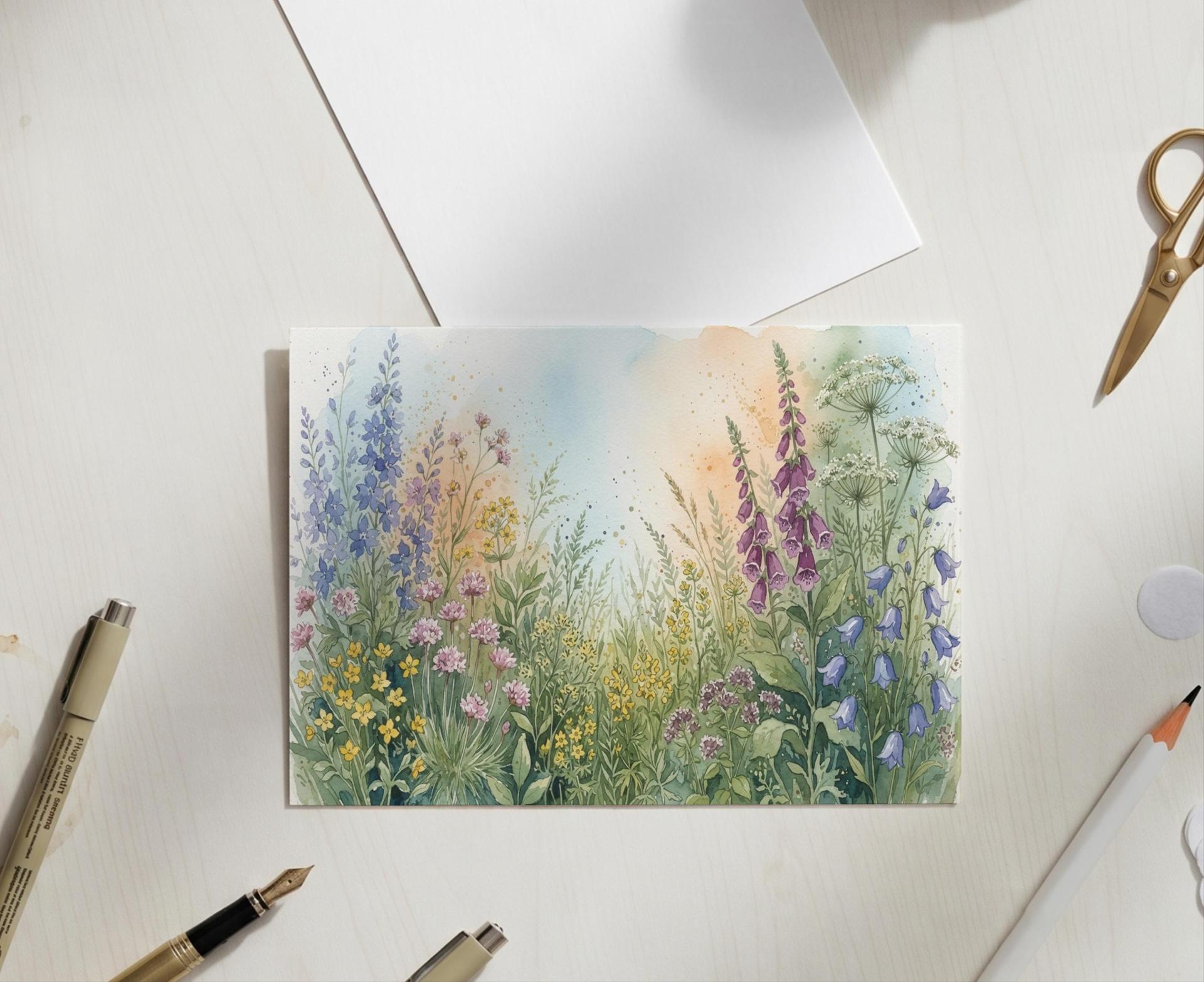 Flowers - Original Art Card - Single Card or Bulk 10 Pack of Gift Cards