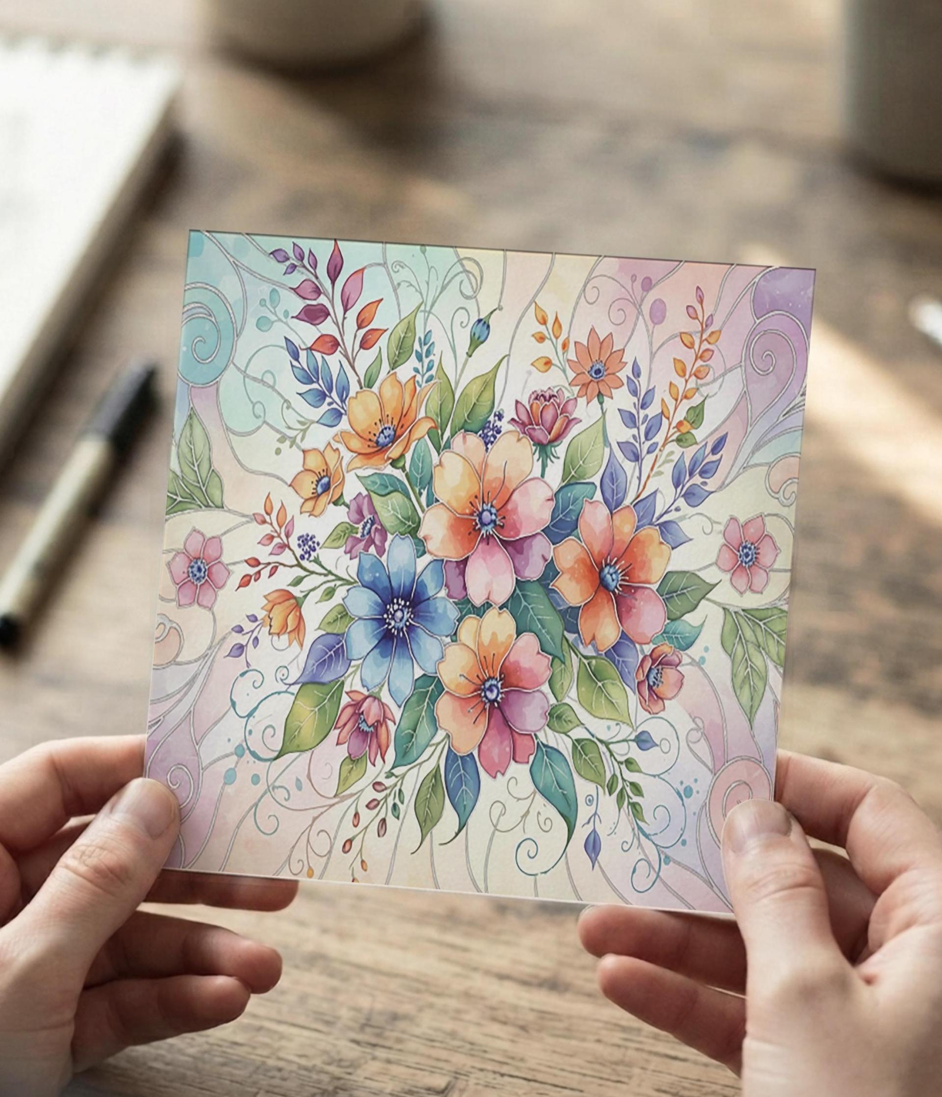 Flowers - Original Art Card - Single Card or Bulk 10 Pack of Gift Cards