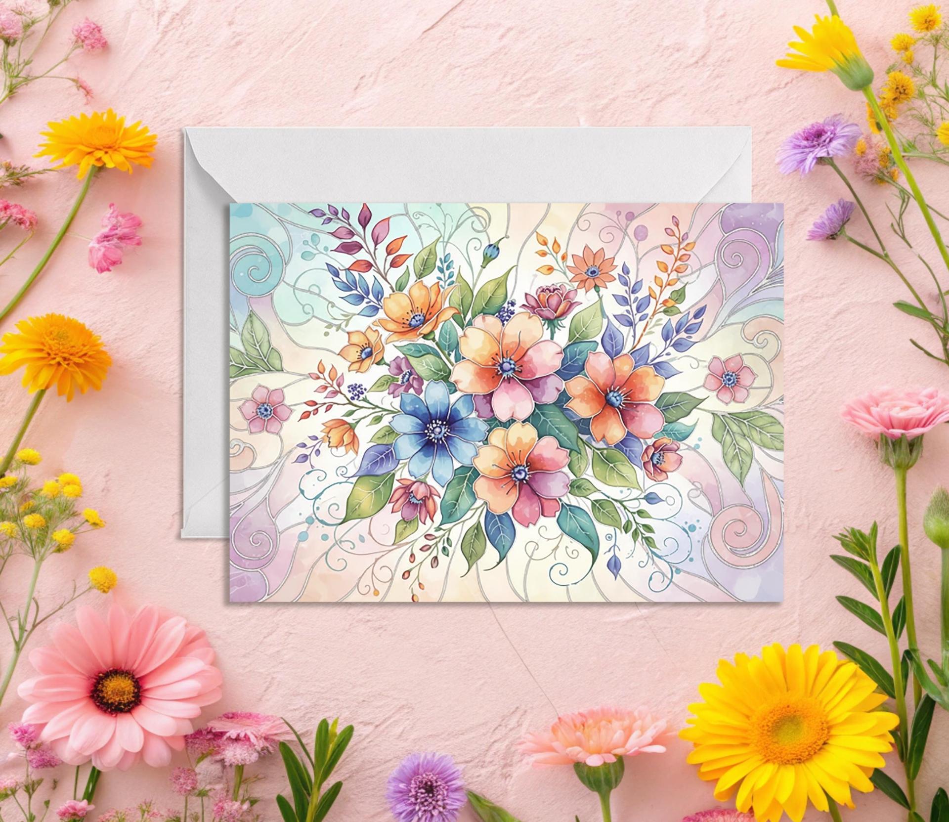 Flowers - Original Art Card - Single Card or Bulk 10 Pack of Gift Cards