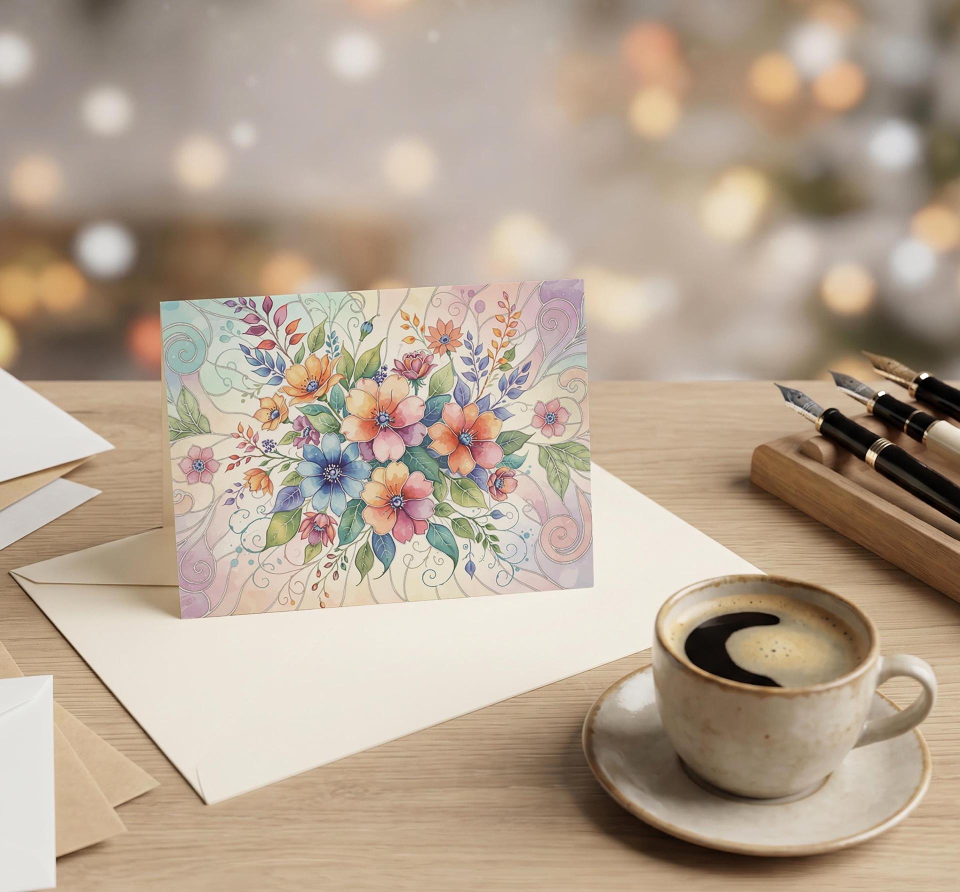 Flowers - Original Art Card - Single Card or Bulk 10 Pack of Gift Cards