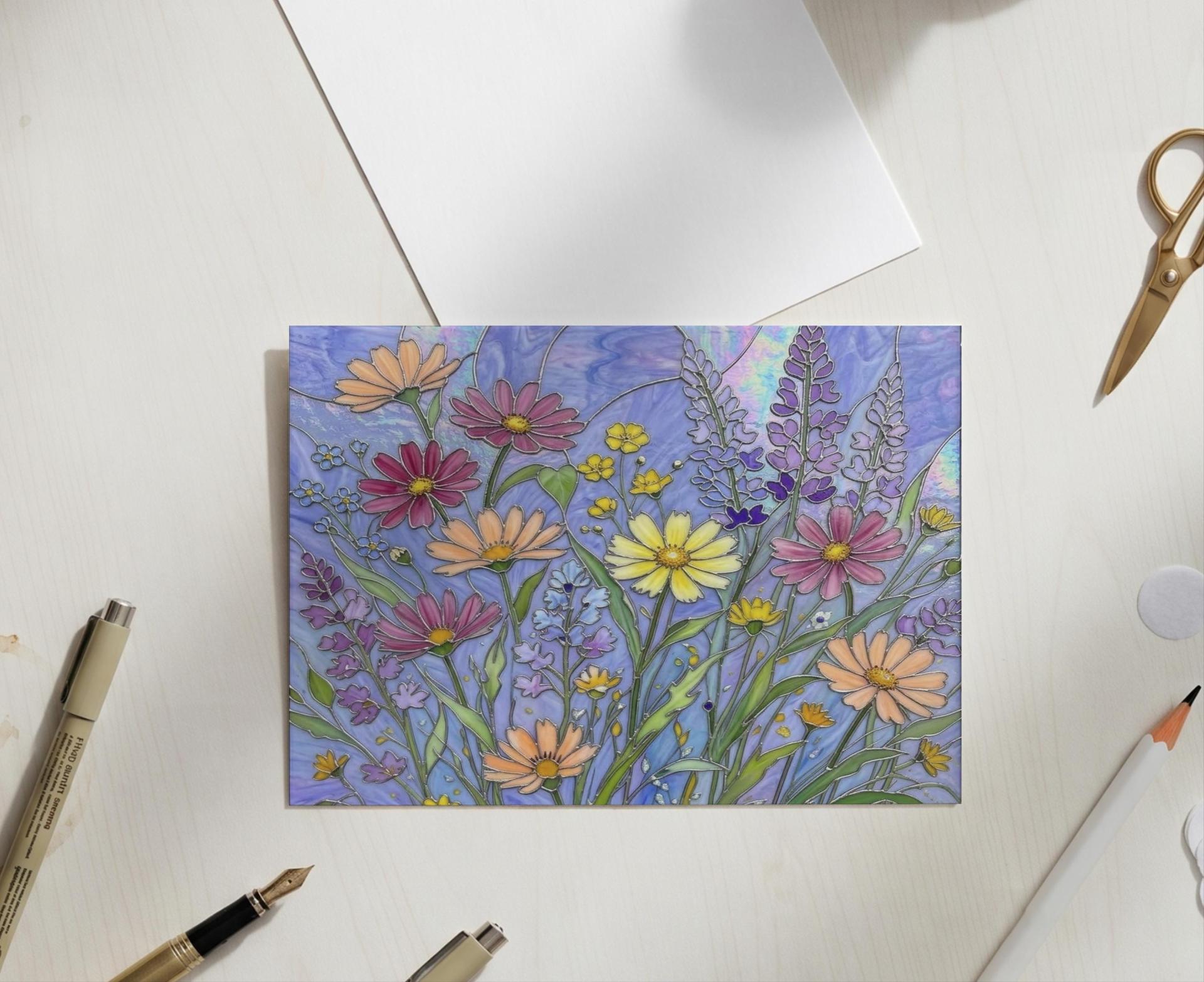 Flowers - Original Art Card - Single Card or Bulk 10 Pack of Gift Cards