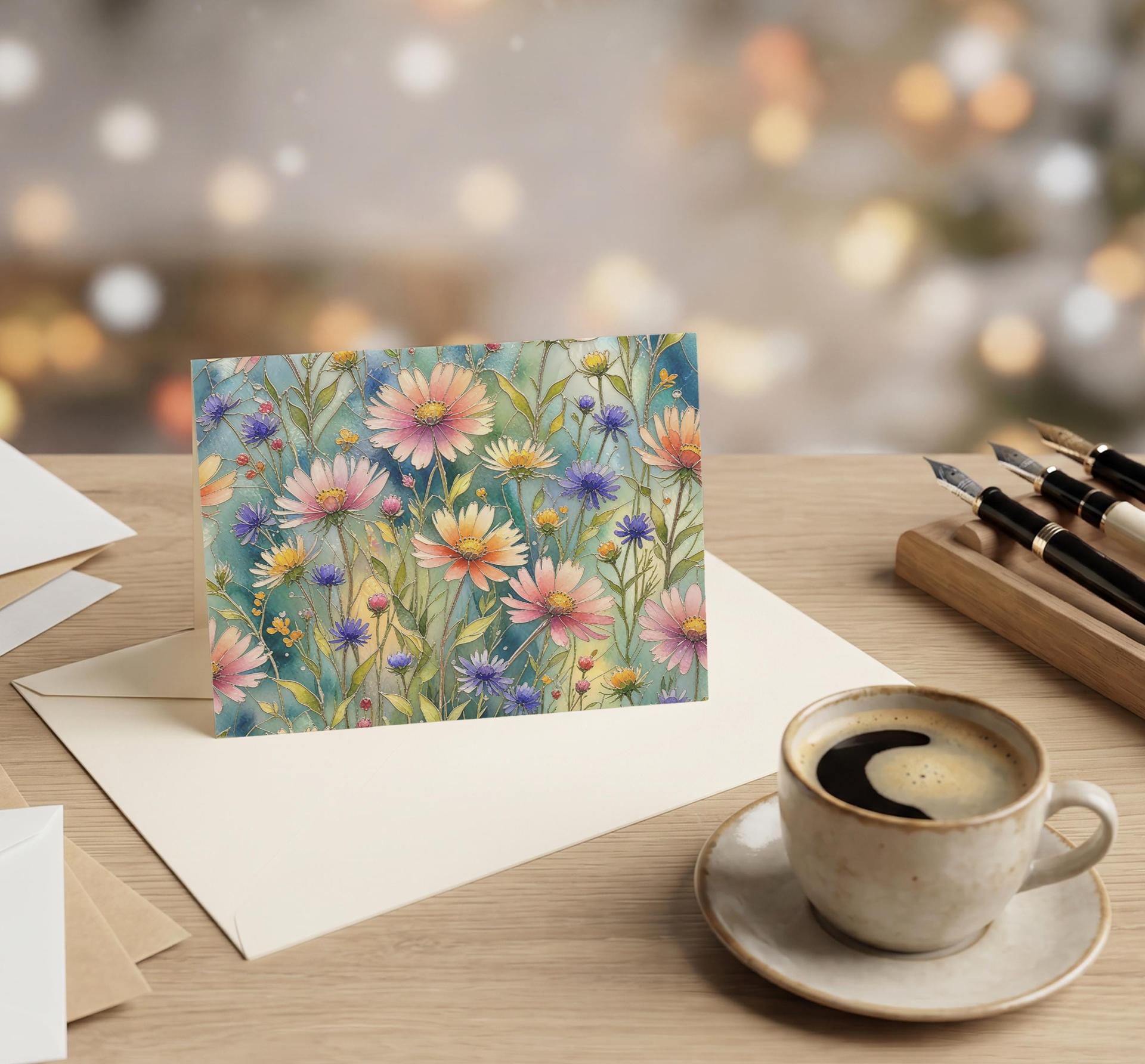 Flowers - Original Art Card - Single Card or Bulk 10 Pack of Gift Cards