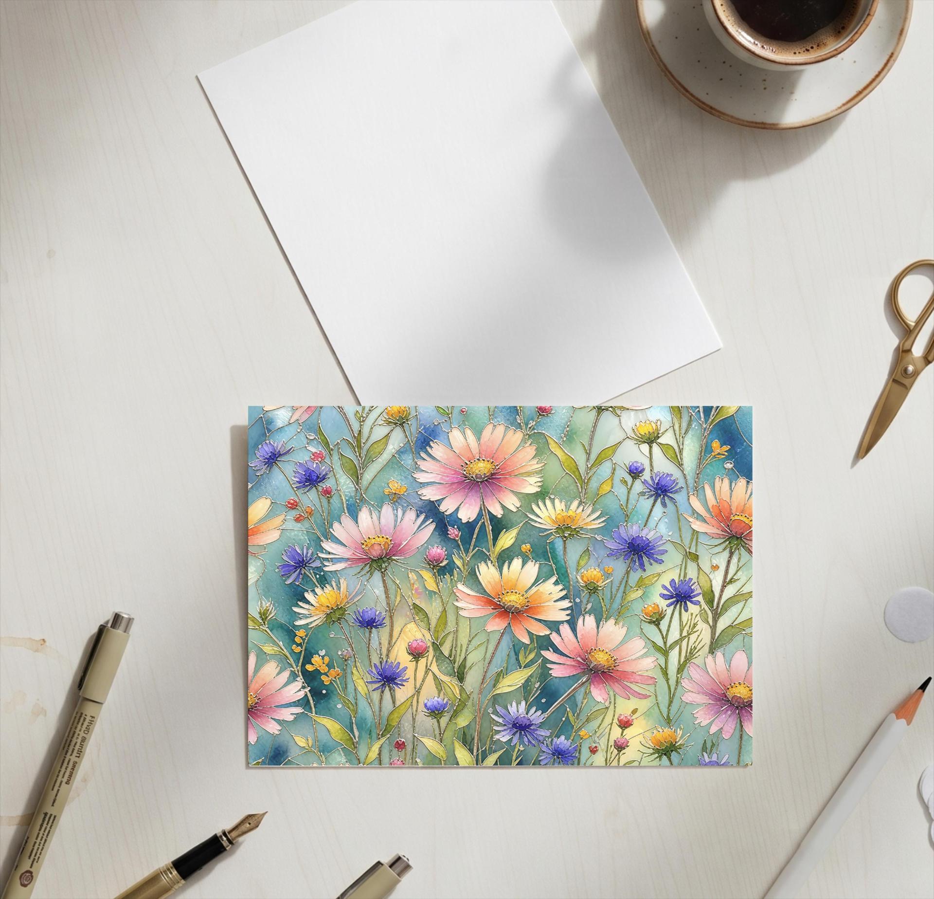 Flowers - Original Art Card - Single Card or Bulk 10 Pack of Gift Cards