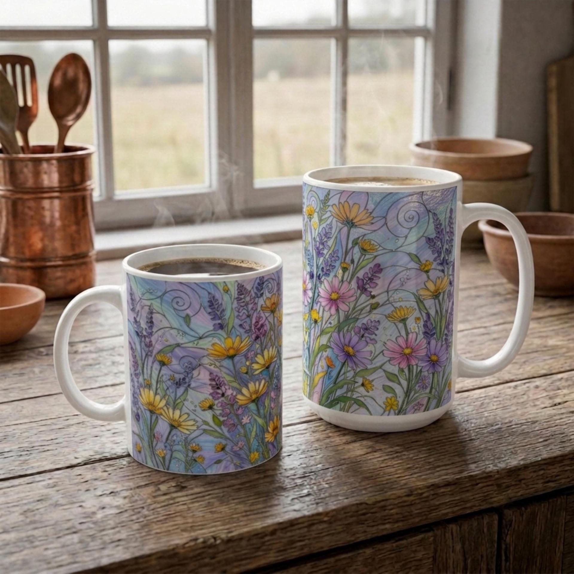 Floral Cups -  Large and Small Ceramic Mugs