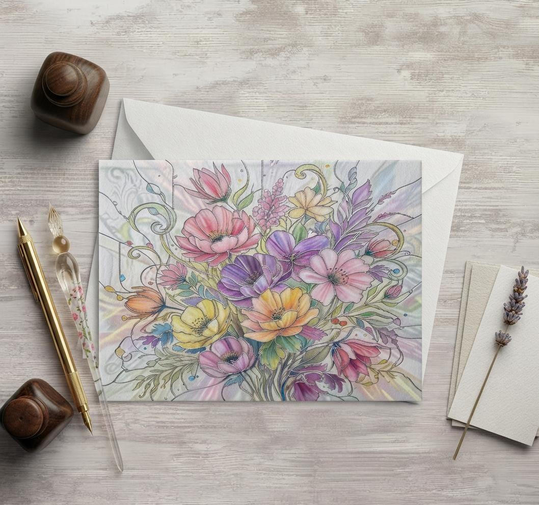 Flowers - Original Art Card - Single Card or Bulk 10 Pack of Gift Cards