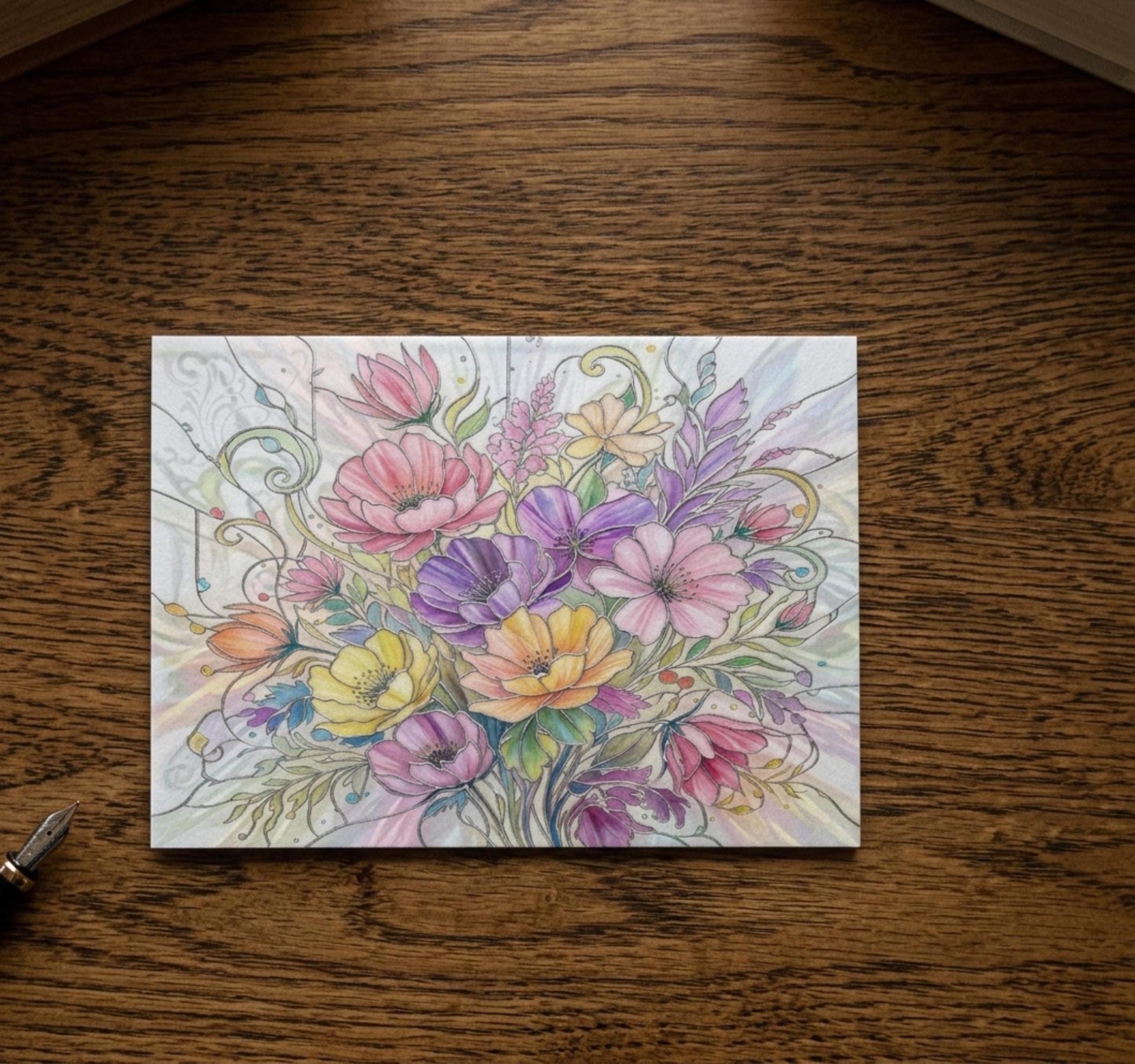 Flowers - Original Art Card - Single Card or Bulk 10 Pack of Gift Cards