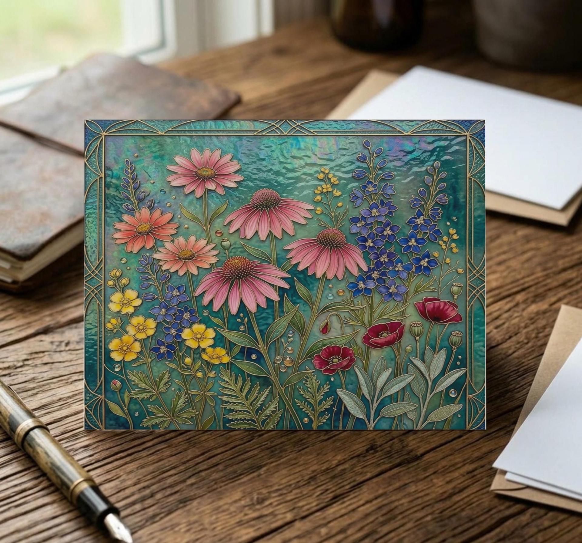 Flowers - Original Art Card - Single Card or Bulk 10 Pack of Gift Cards