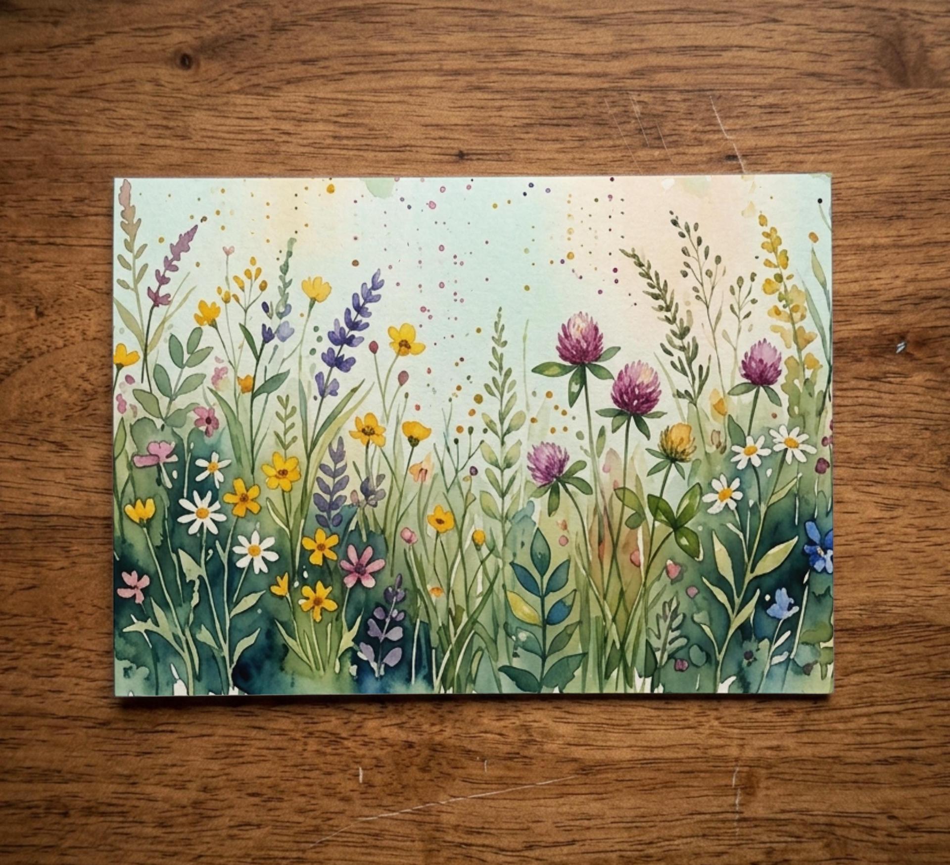 Flowers - Original Art Card - Single Card or Bulk 10 Pack of Gift Cards