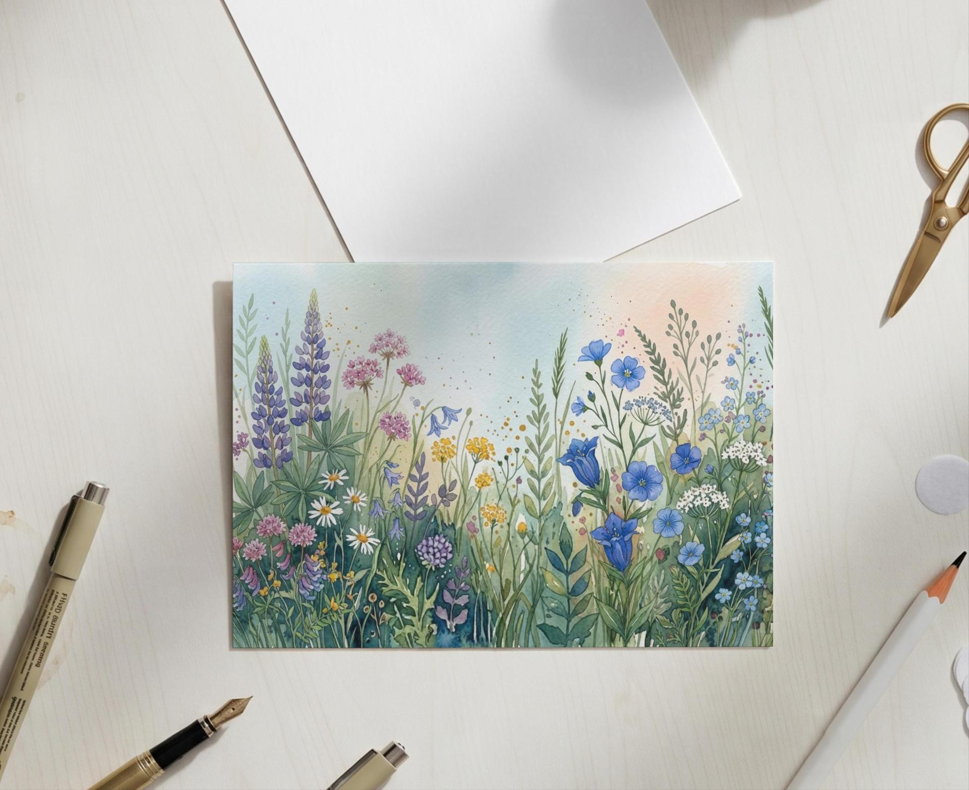 Flowers - Original Art Card - Single Card or Bulk 10 Pack of Gift Cards