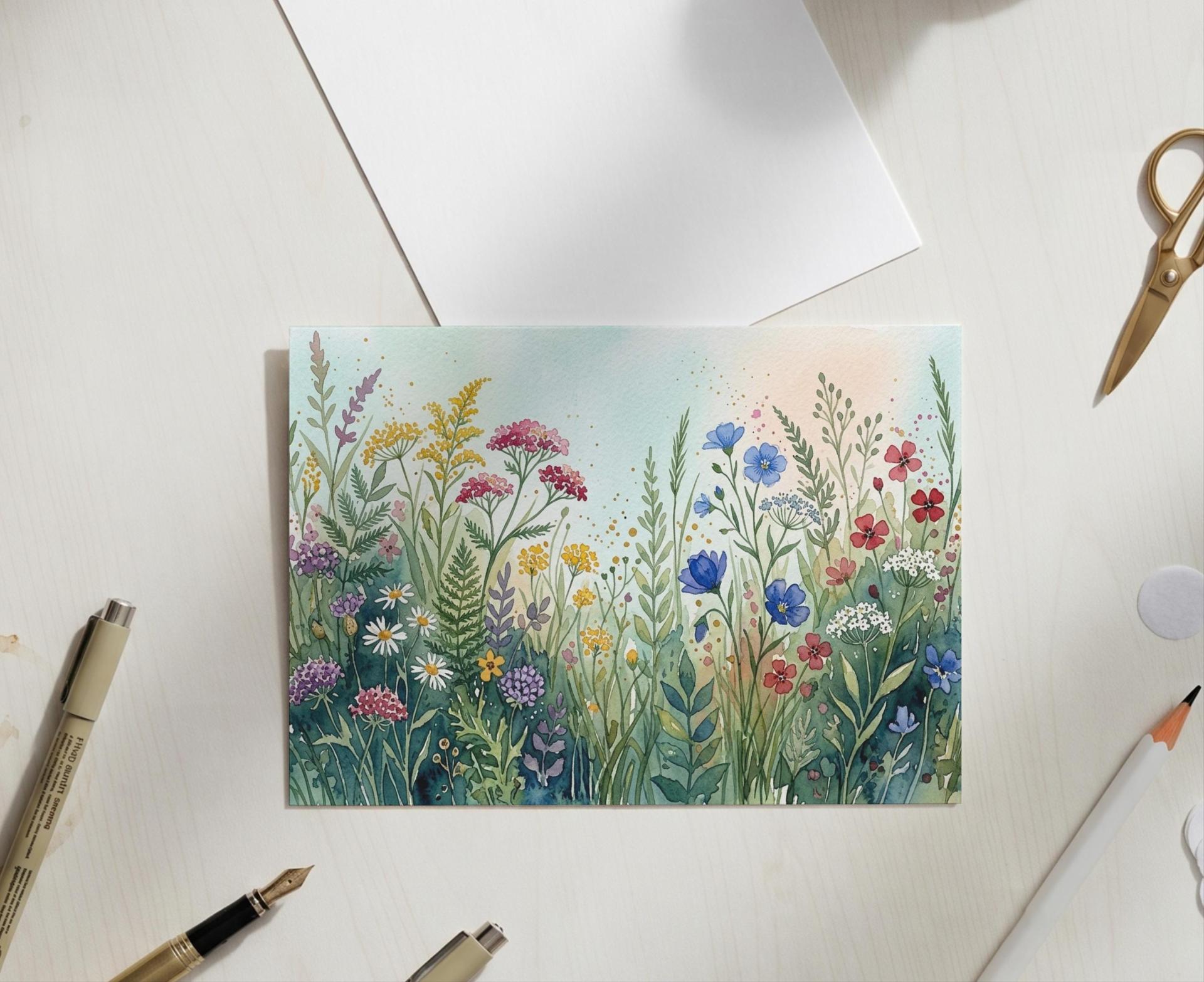 Flowers - Original Art Card - Single Card or Bulk 10 Pack of Gift Cards