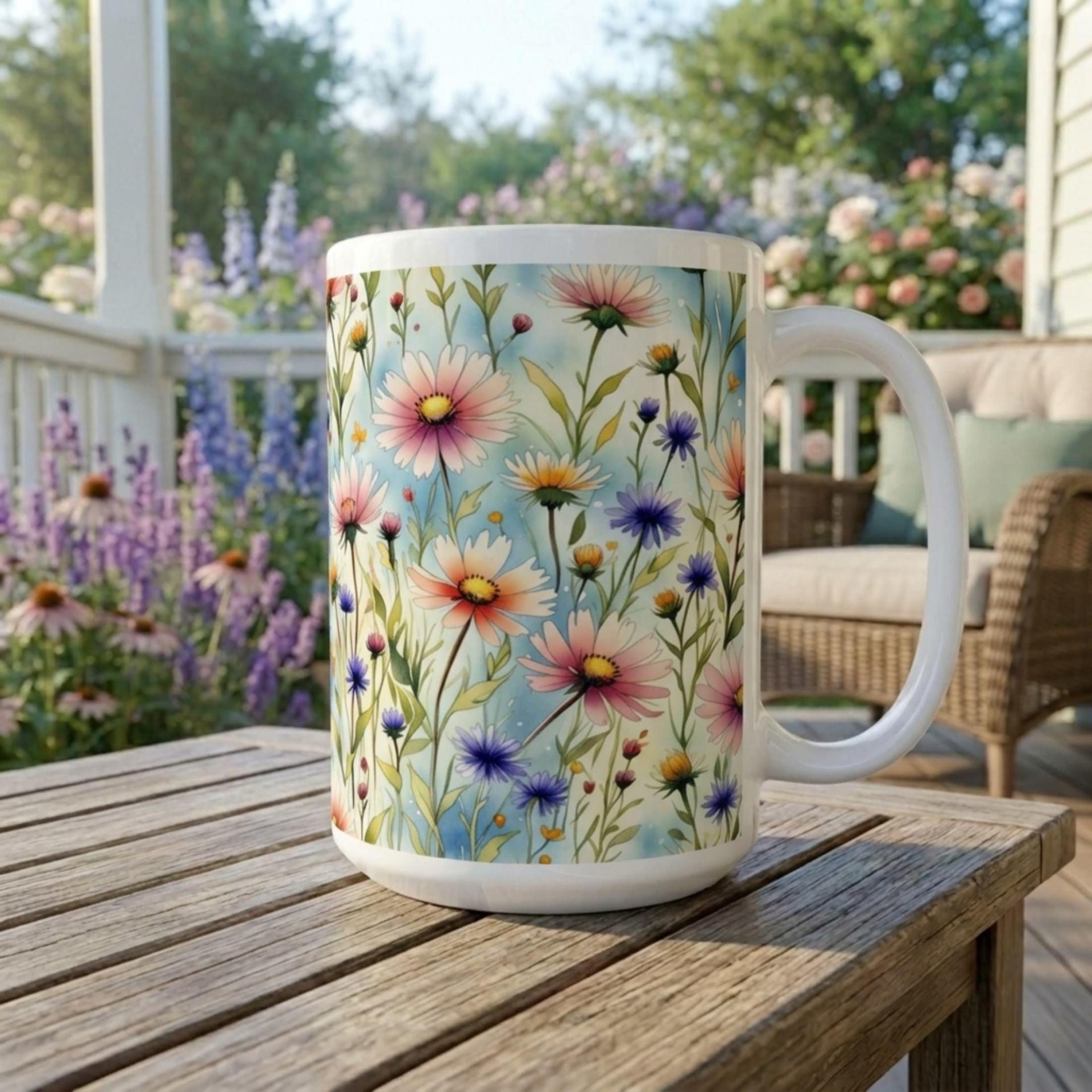 Set of Big Mugs, Floral Cup Set, Large 15 oz Matching Cups