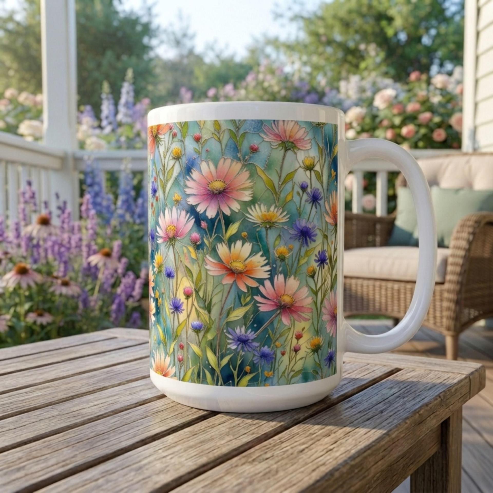 Set of Big Mugs, Floral Cup Set, Large 15 oz Matching Cups